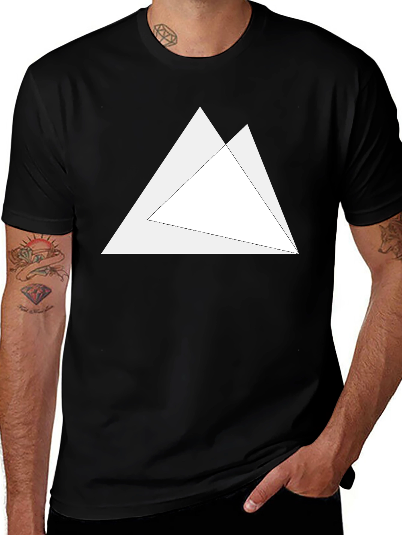 Variant 14 of Men's Black T-Shirt with Geometric Triangle Design