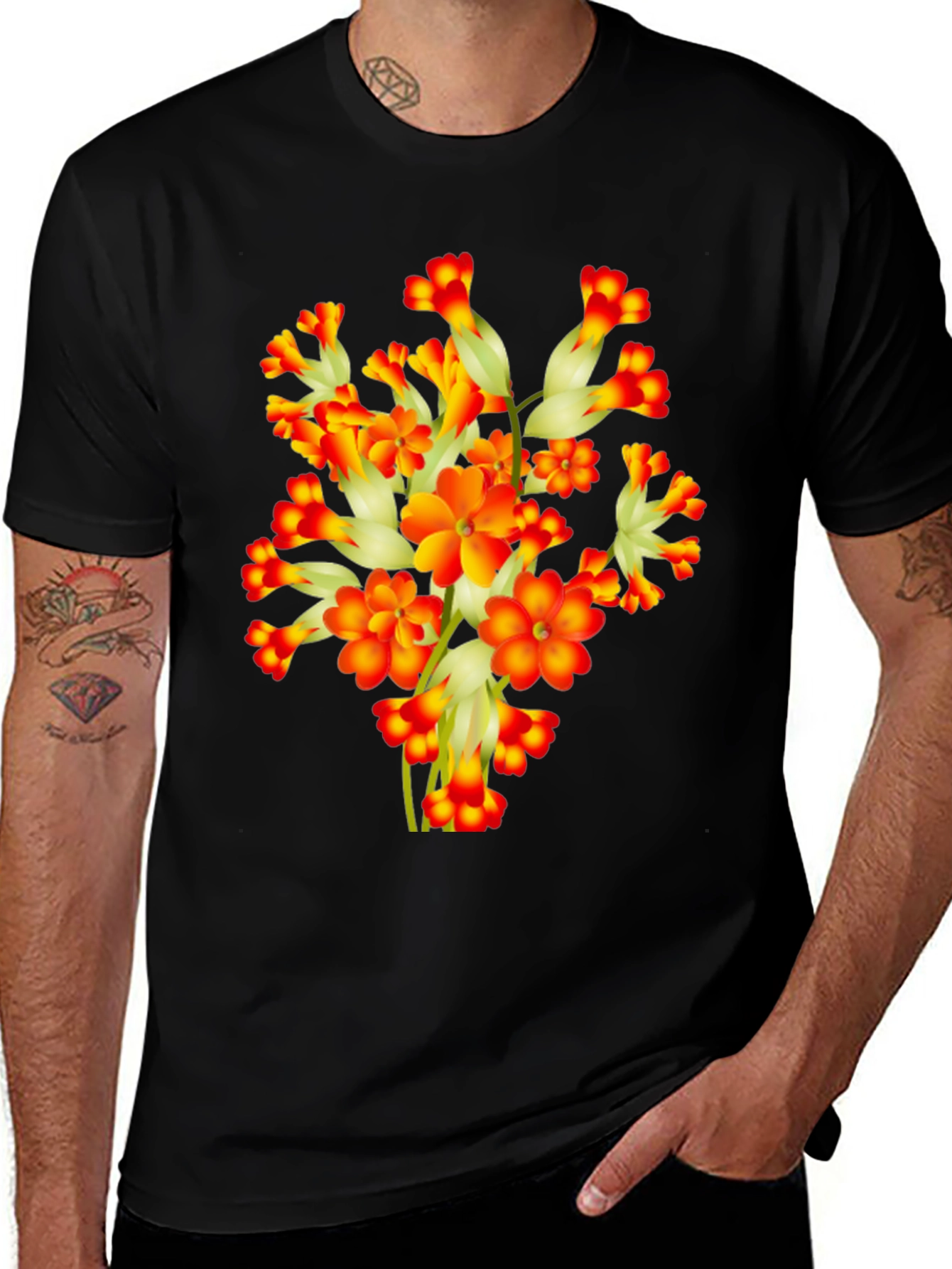 Variant 27 of Floral Print Black T-Shirt for Men