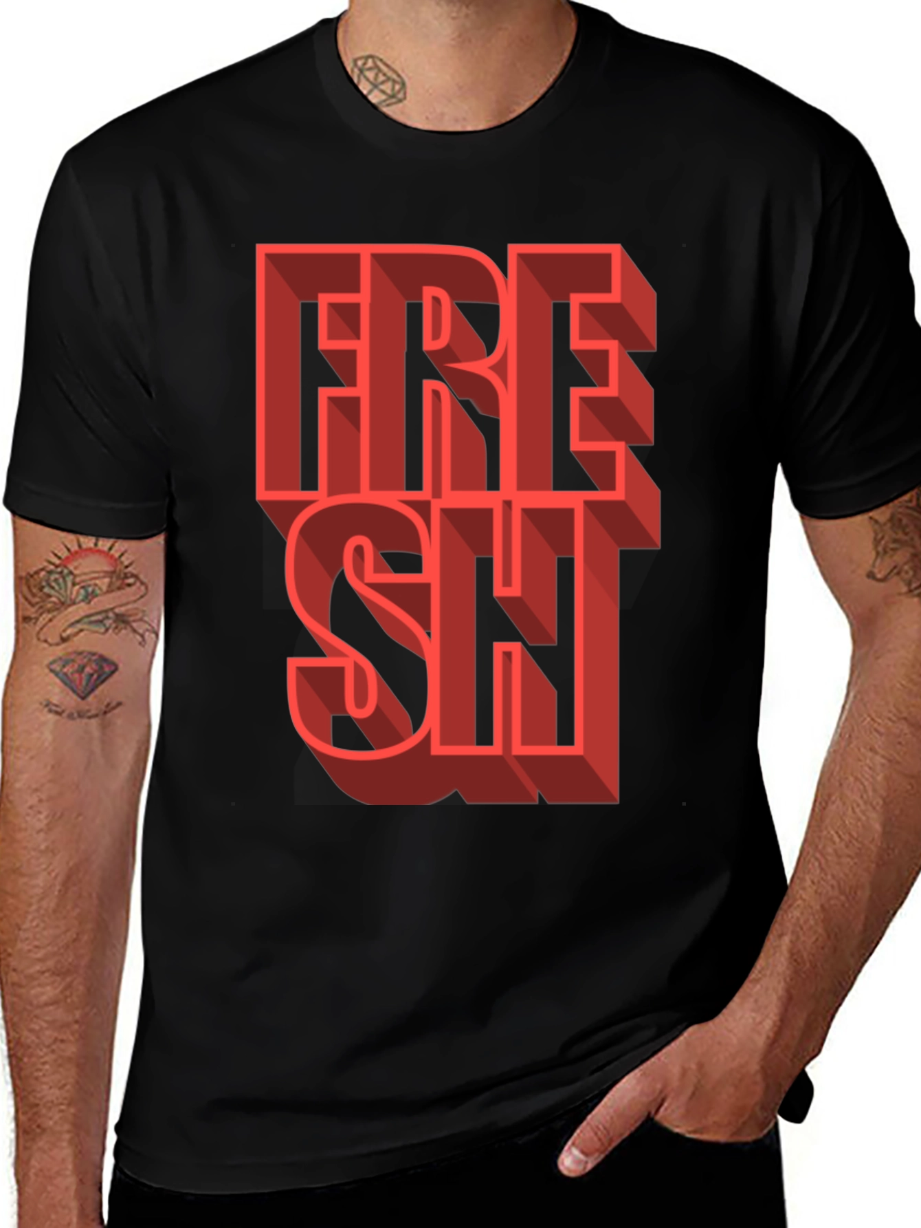 Variant 11 of Fresh Graphic Tee - Trendy 3D Lettering Black T-Shirt