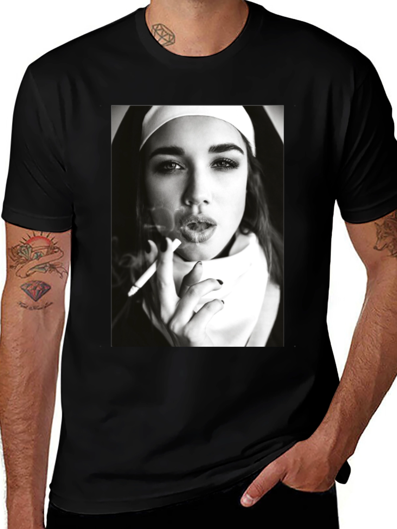 Variant 24 of Nun Smoking Black T-Shirt