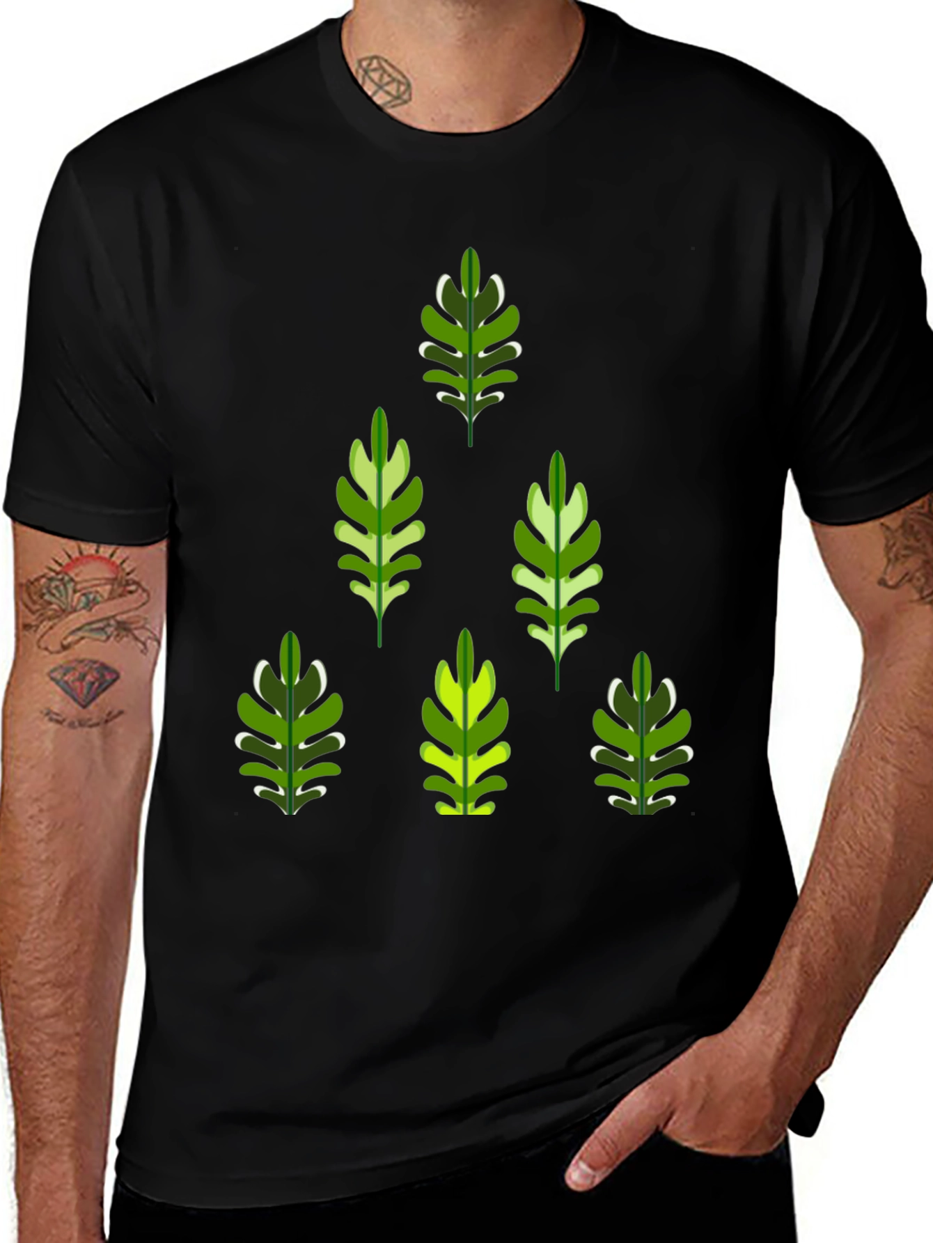 Variant 9 of Leaf Patterned Black T-Shirt