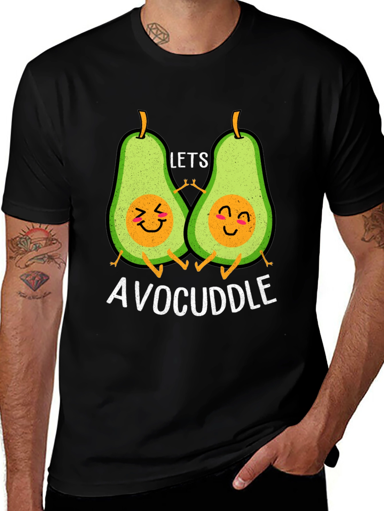 Variant 6 of Avocuddle Black T-Shirt: Cute Avocado Cartoon Graphic Tee