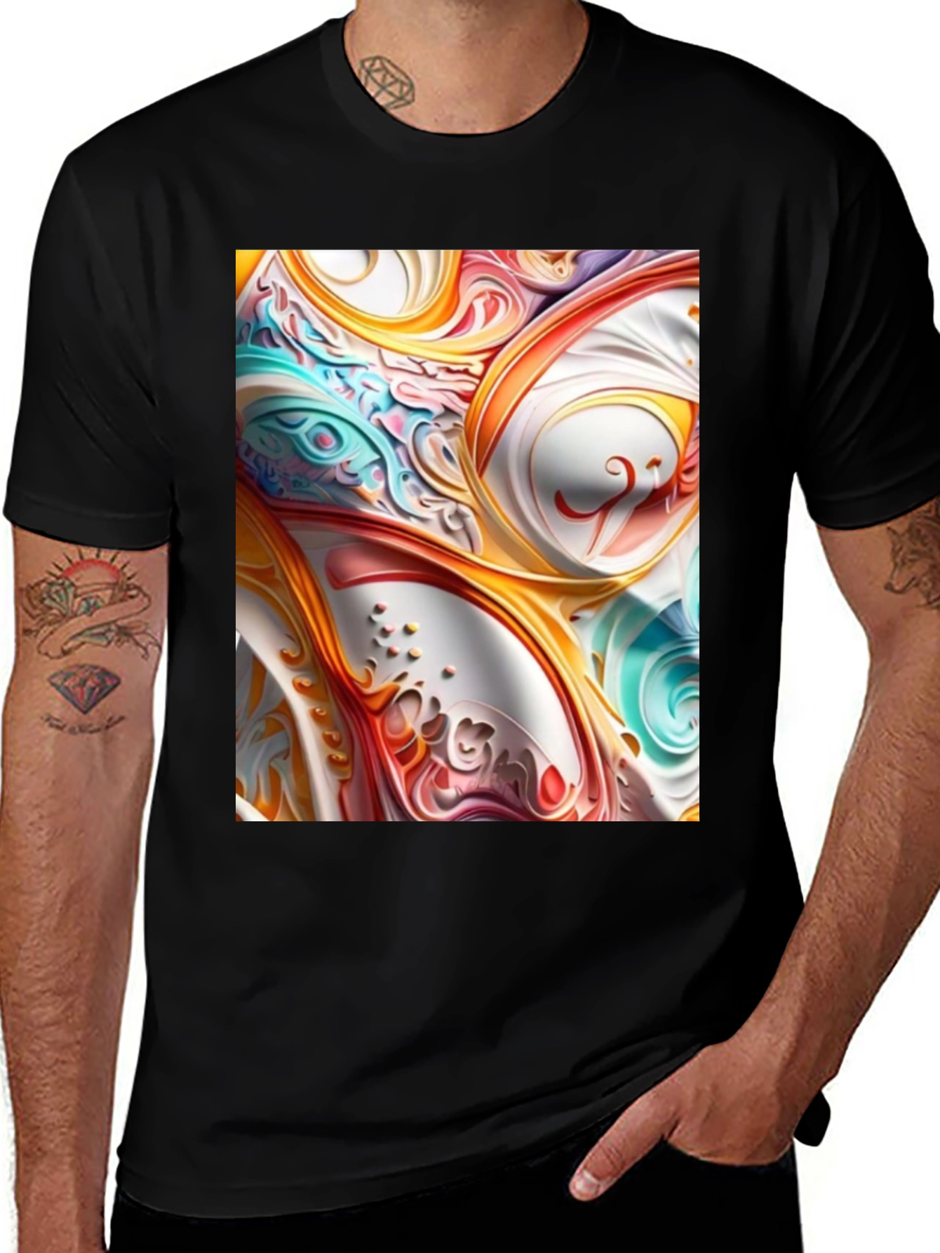Variant 16 of Abstract Swirl Art Black T-Shirt