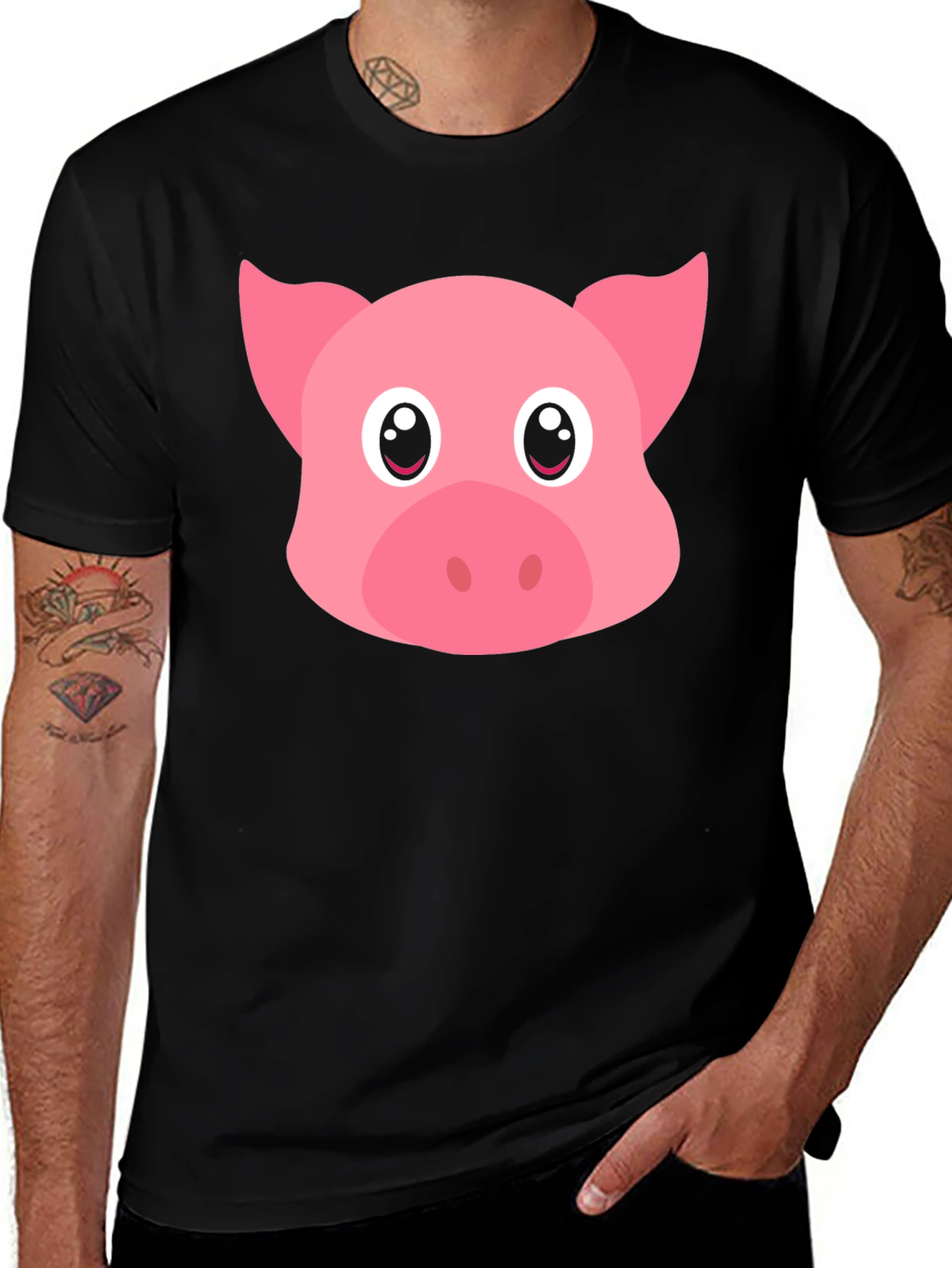 Variant 2 of Cute Pig Face Graphic Black T-Shirt