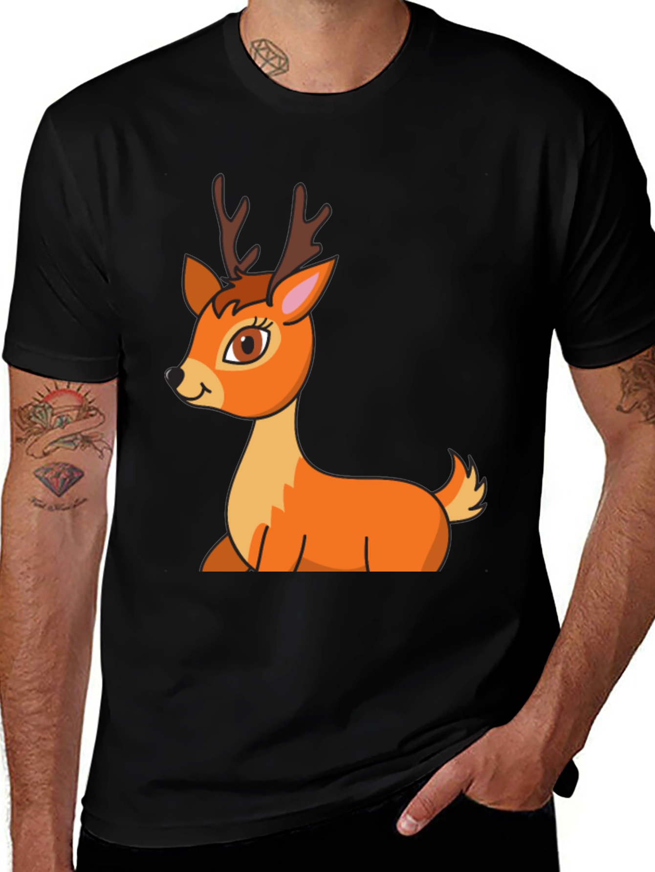 Variant 27 of Cute Deer Graphic T-Shirt - Black
