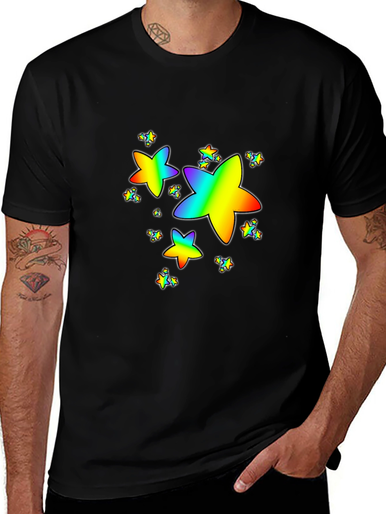 Variant 10 of Rainbow Star Graphic Black T-Shirt