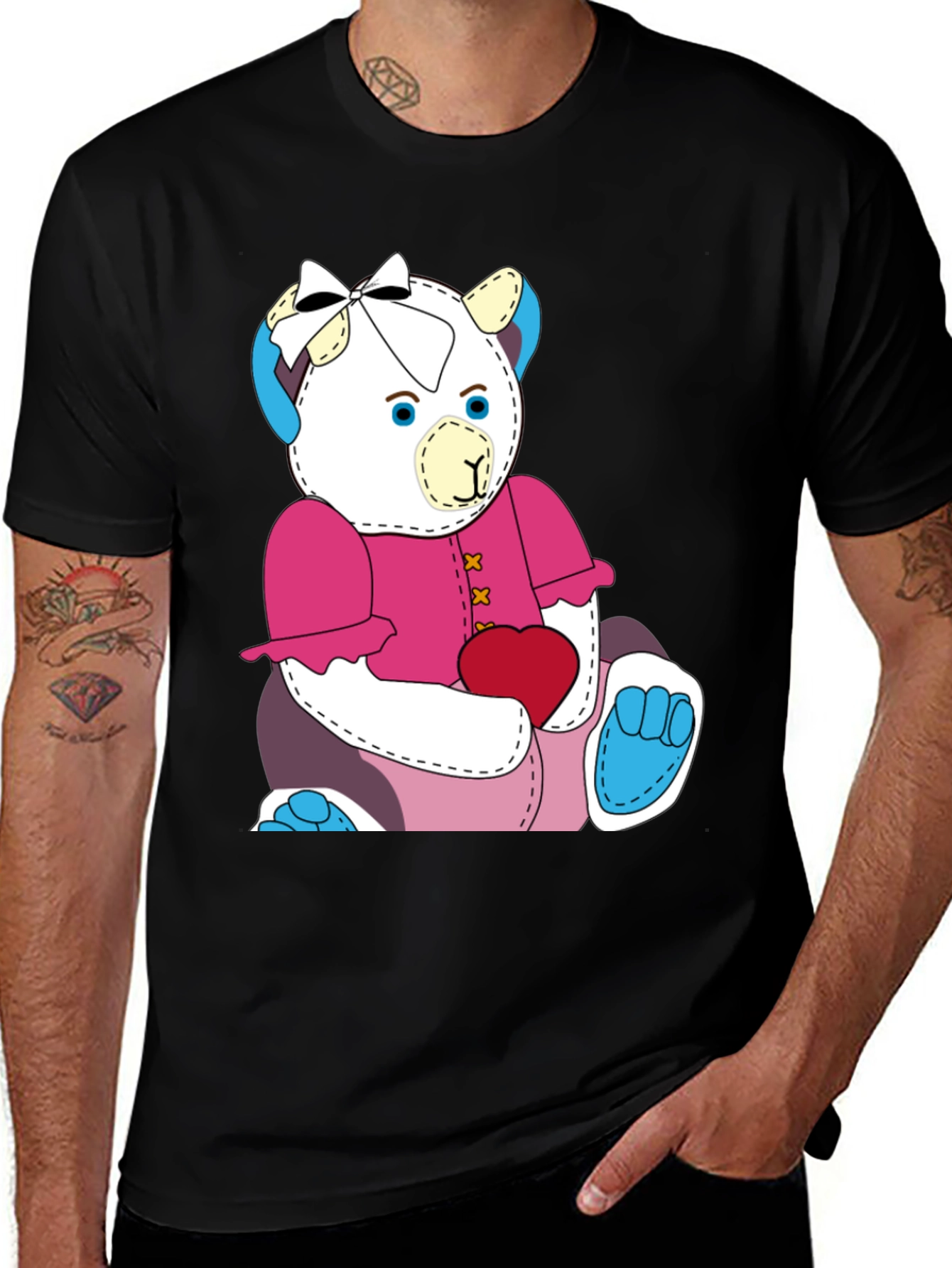 Variant 17 of Cute Teddy Bear Graphic Tee - Black