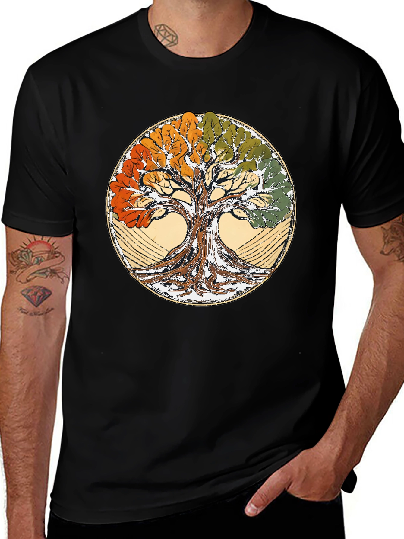 Variant 9 of Four Seasons Tree of Life Black T-Shirt