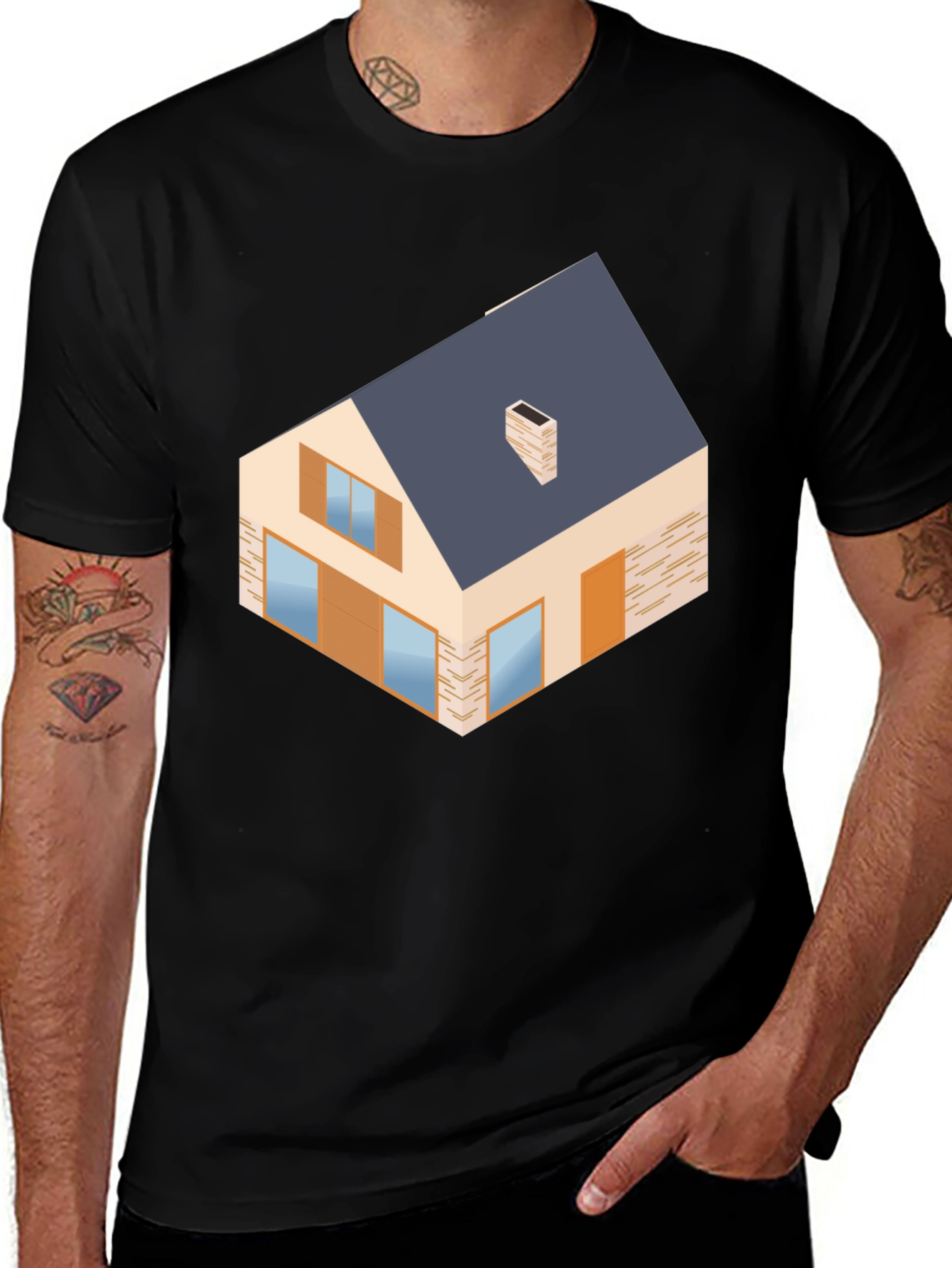 Variant 25 of House Graphic Tee - Black Cotton Blend