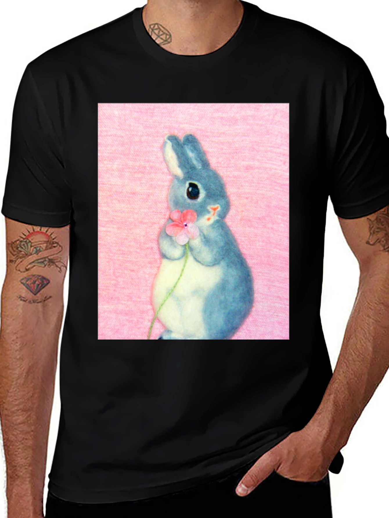 Variant 24 of Cute Bunny Holding Flower Graphic Tee