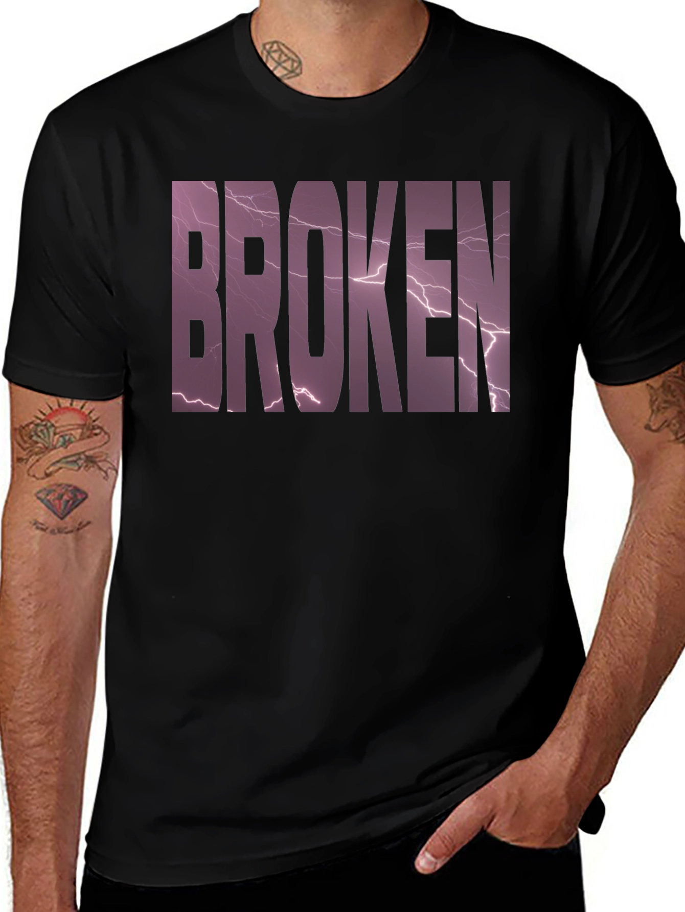Variant 28 of Broken Lightning Graphic Tee - Black Cotton Shirt