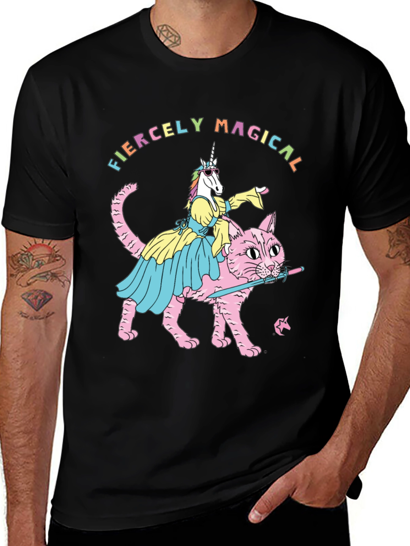 Variant 16 of Fiercely Magical Unicorn Riding Cat T-Shirt