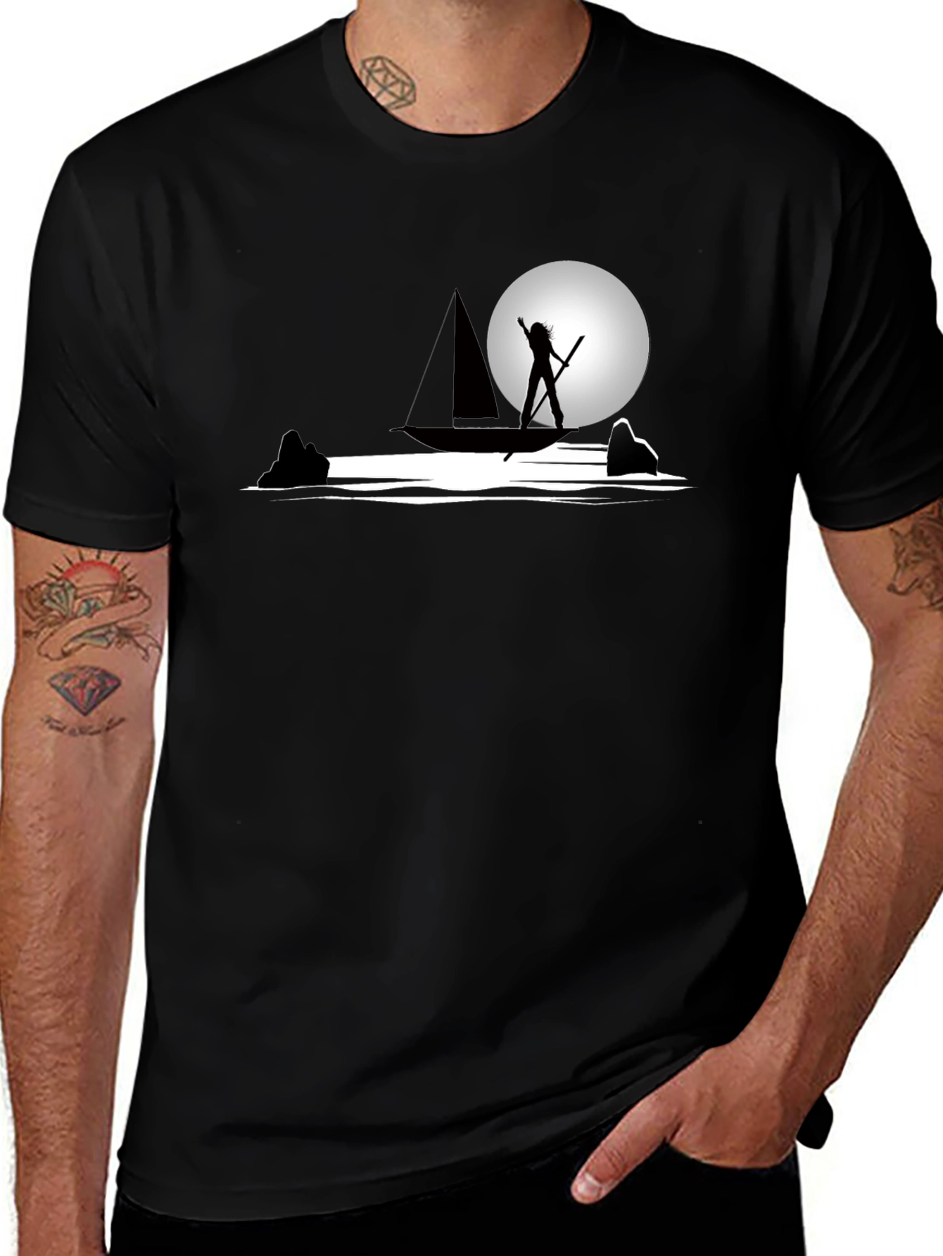Variant 5 of Silhouette Boat Graphic T-Shirt - Cool Design