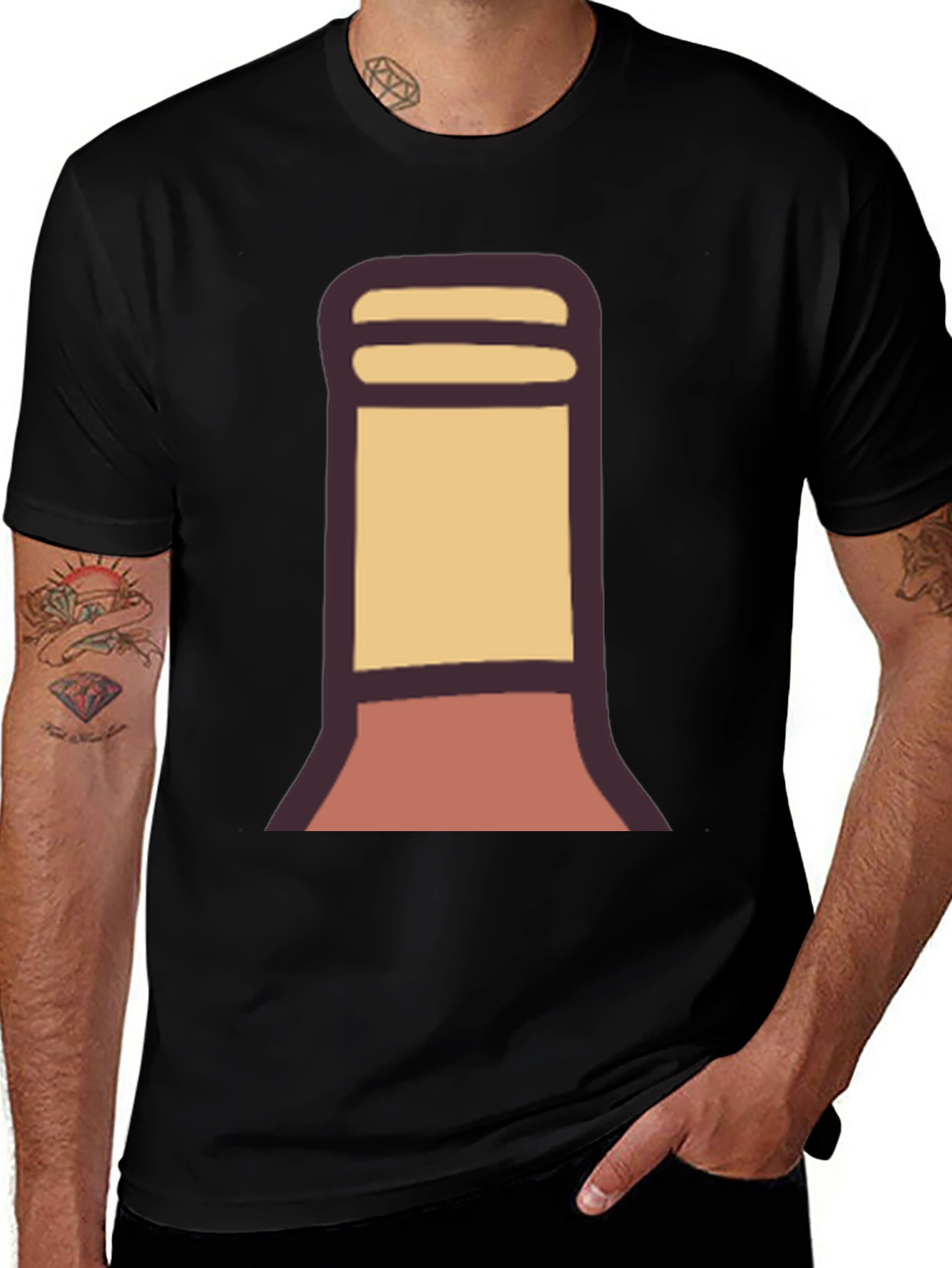 Stylized Bottle Graphic Tee - Black Cotton Blend