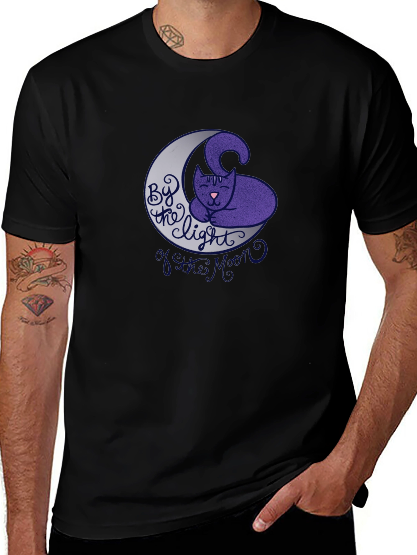 Variant 30 of Cute Cat on Moon Graphic T-Shirt - Black