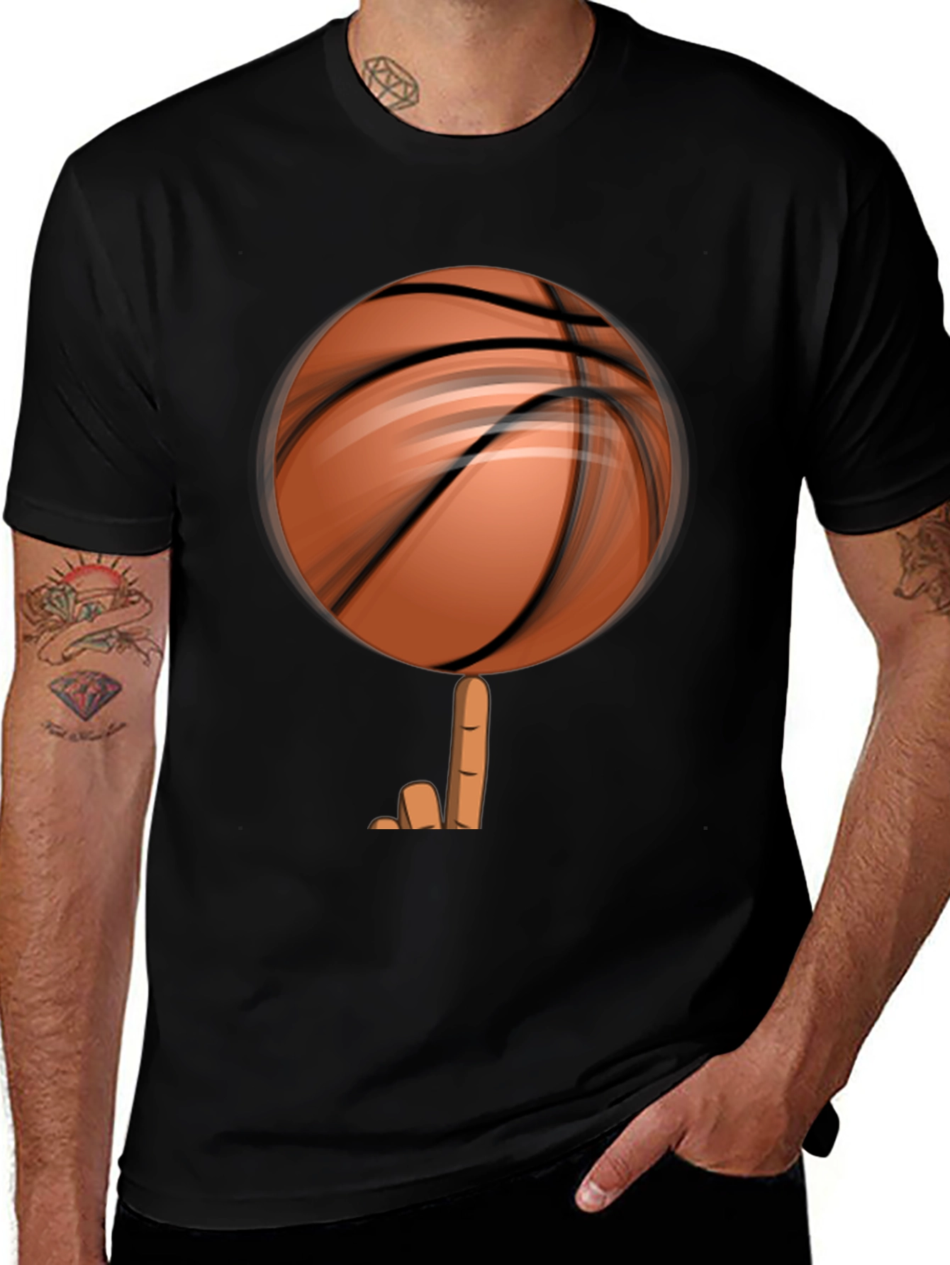 Variant 17 of Spinning Basketball Graphic Tee - Black Cotton Comfort