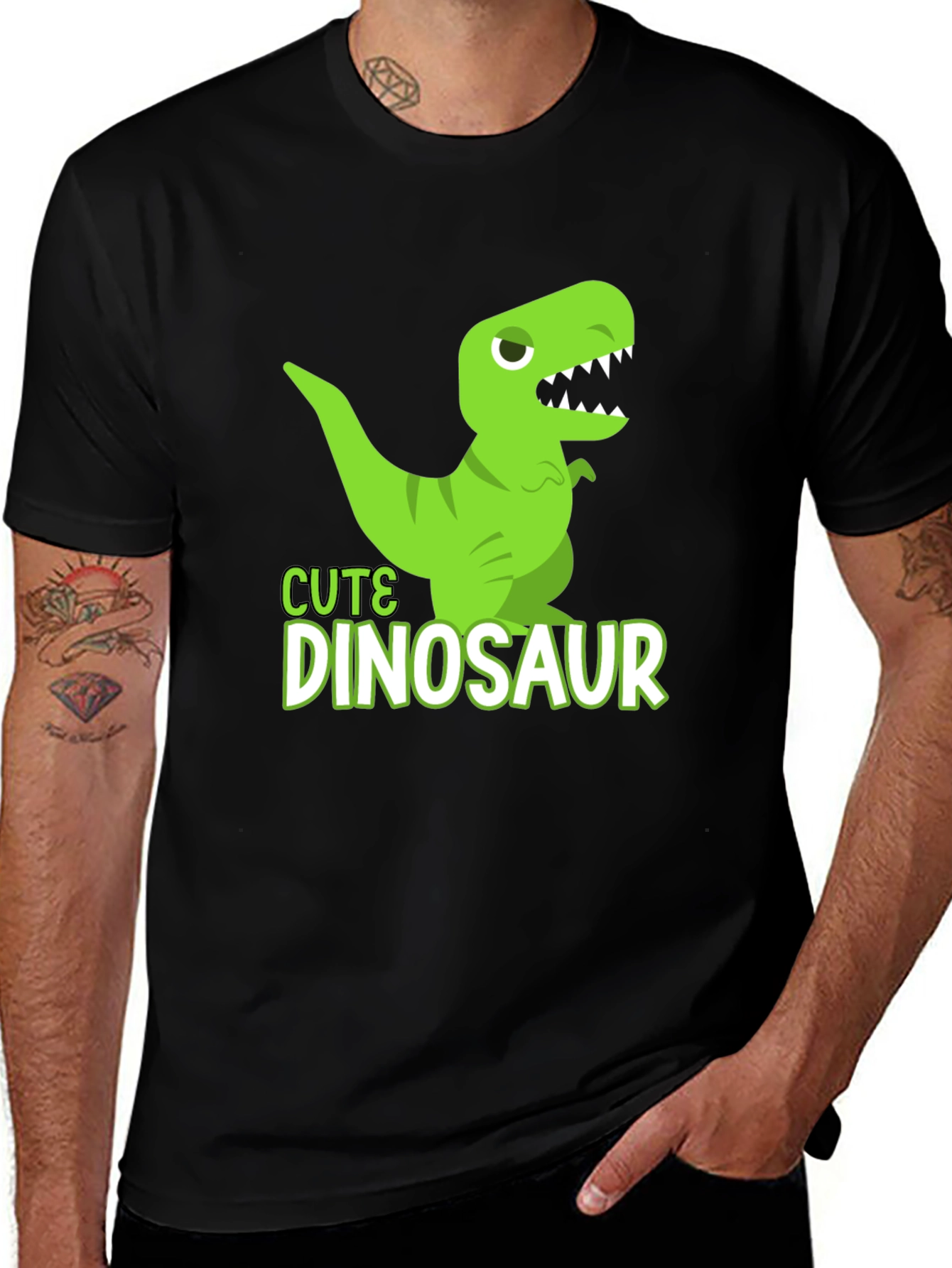 Variant 6 of Cute Dinosaur Graphic T-Shirt - Black