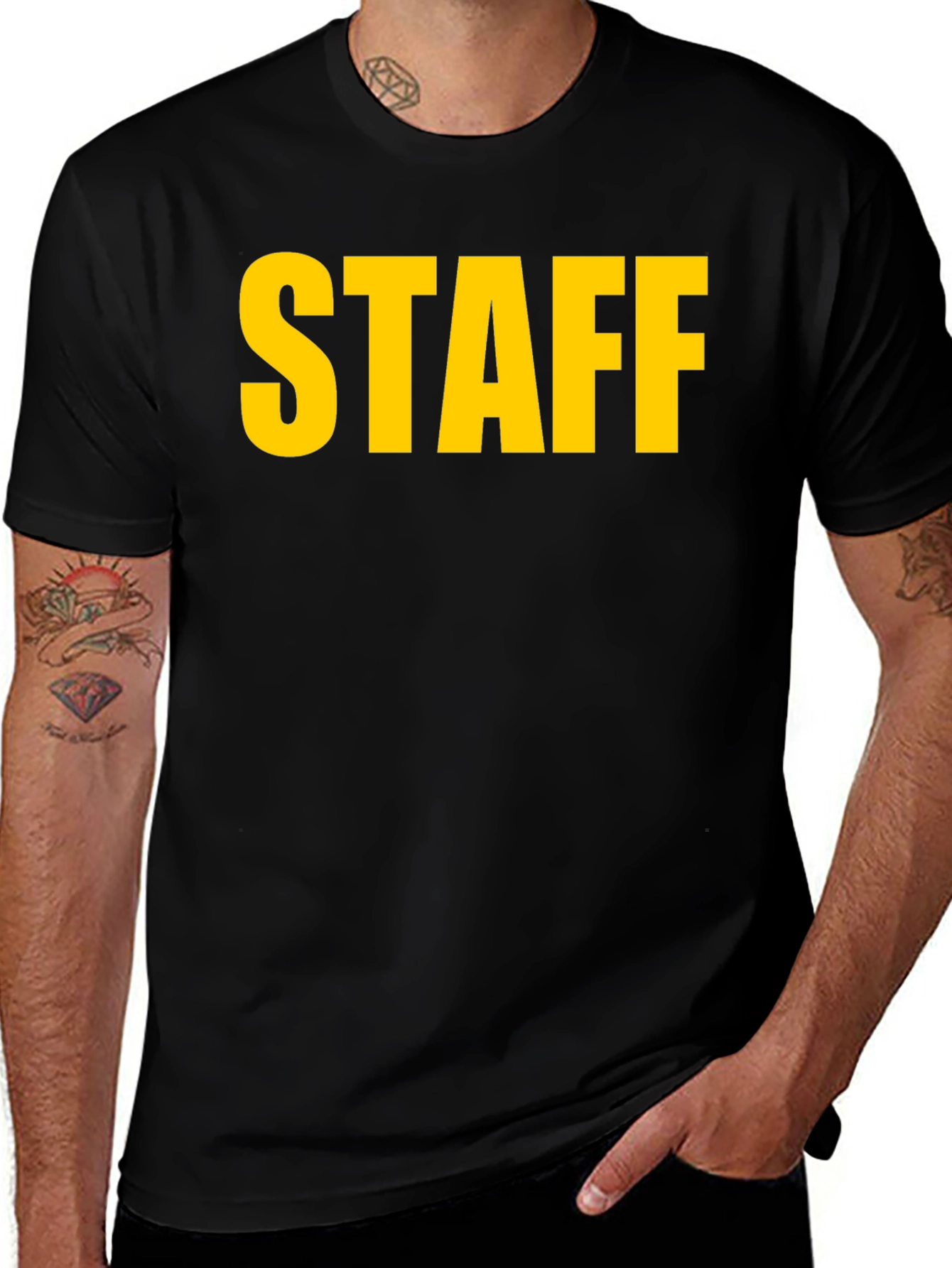 Black Staff Black T-Shirt - Bold Yellow Text main image