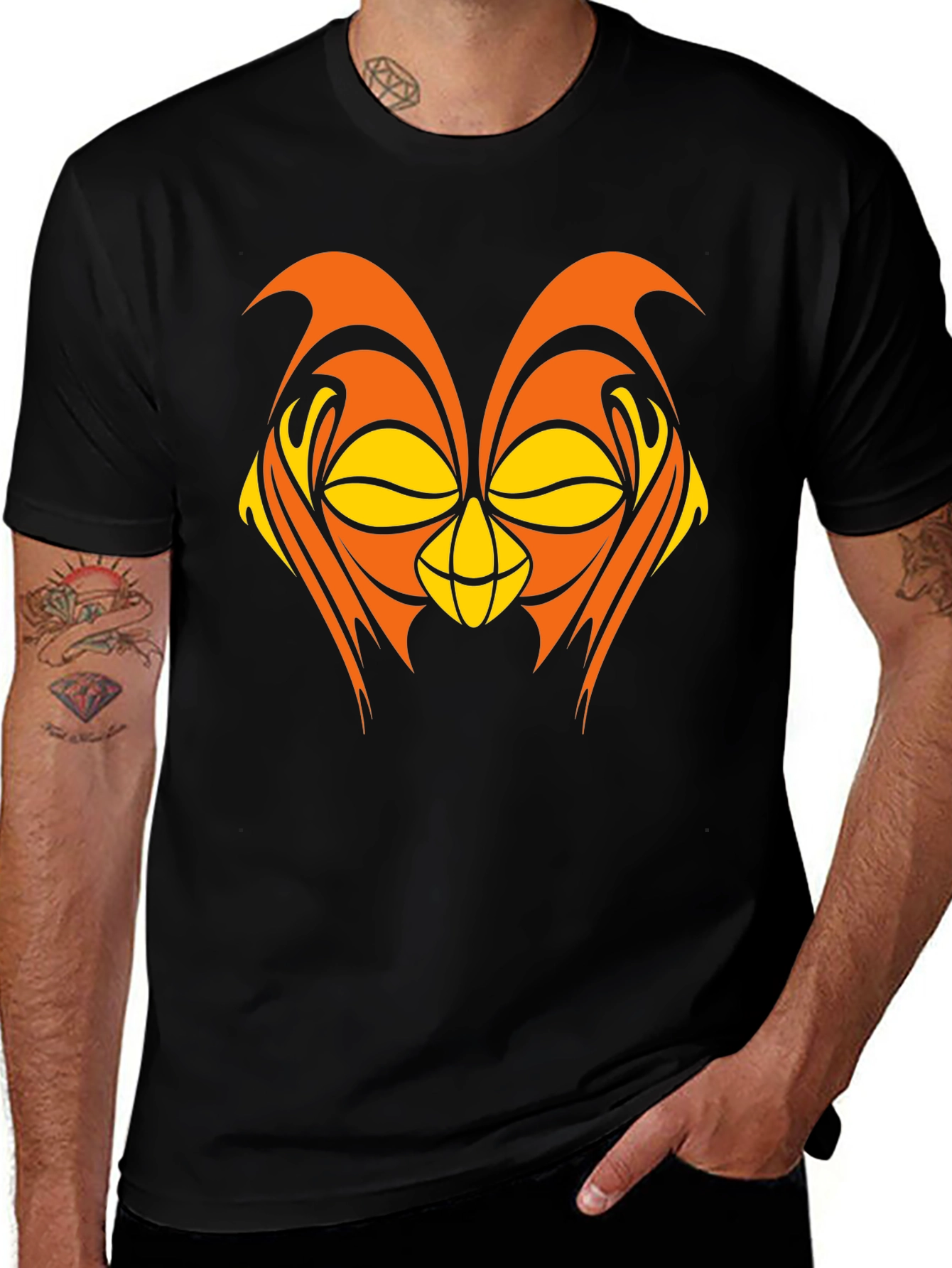 Variant 18 of Abstract Owl Graphic Black T-Shirt