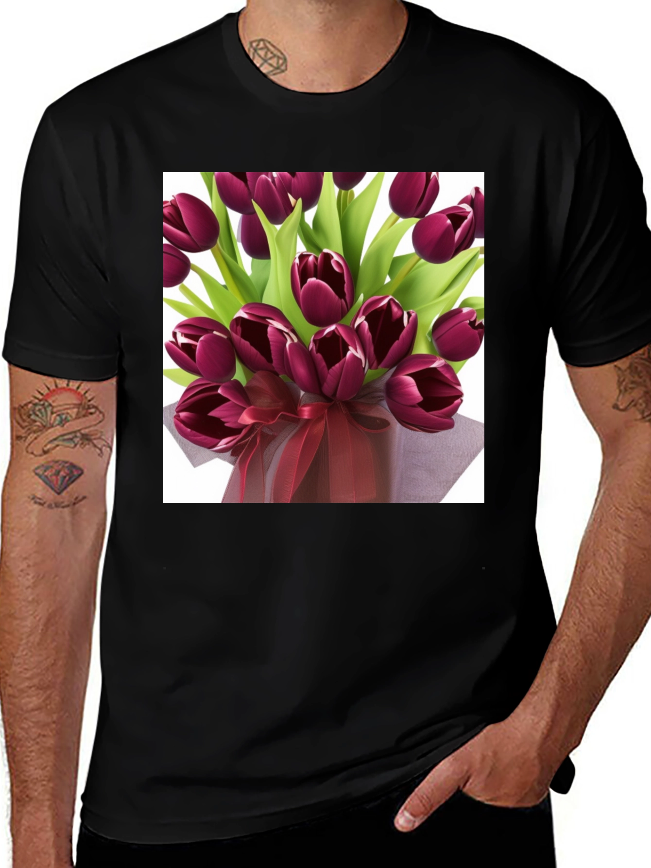 Variant 2 of Tulip Bouquet Graphic Tee - Stylish Floral Design