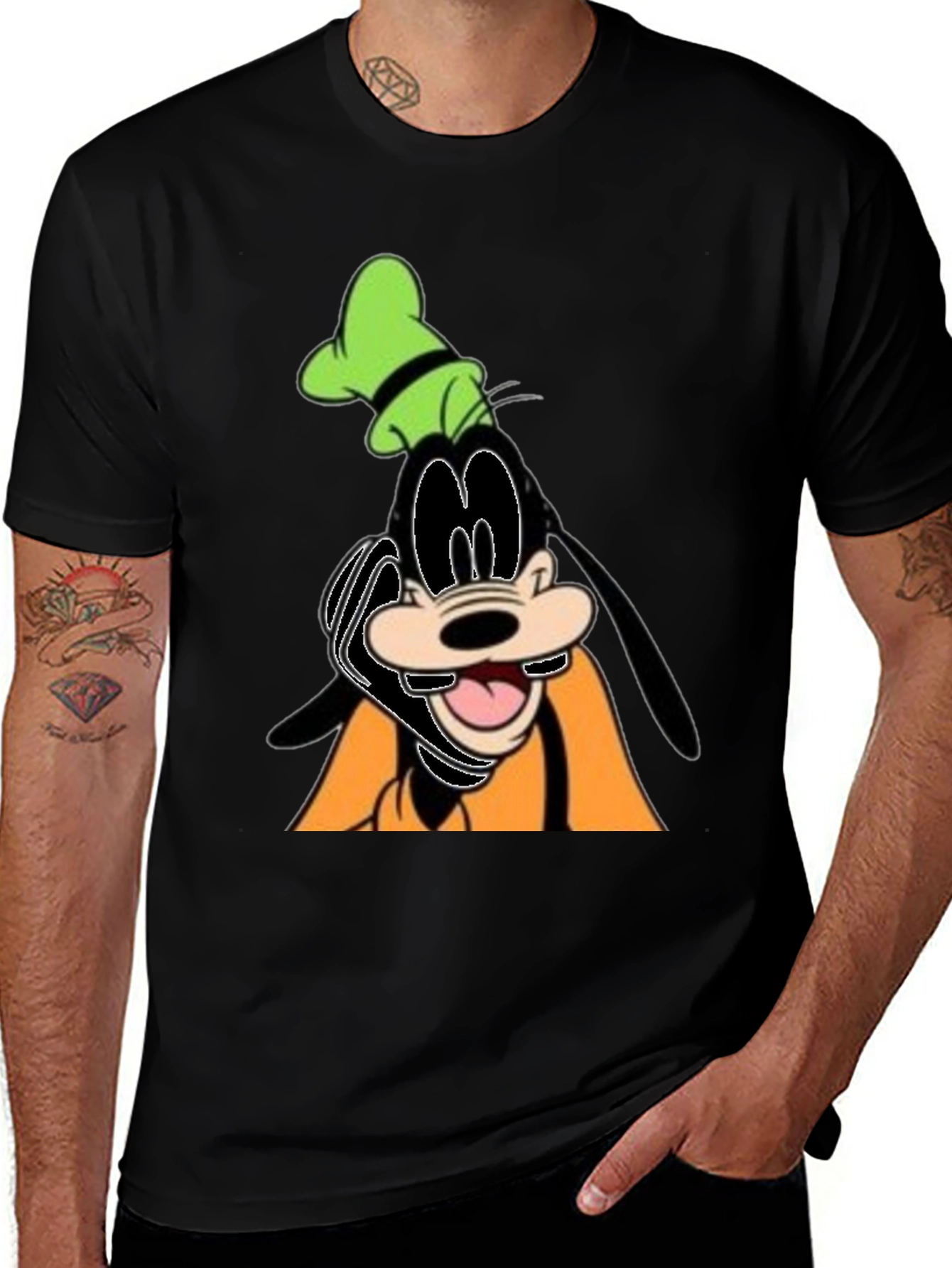 Goofy Cartoon Graphic Black T-Shirt