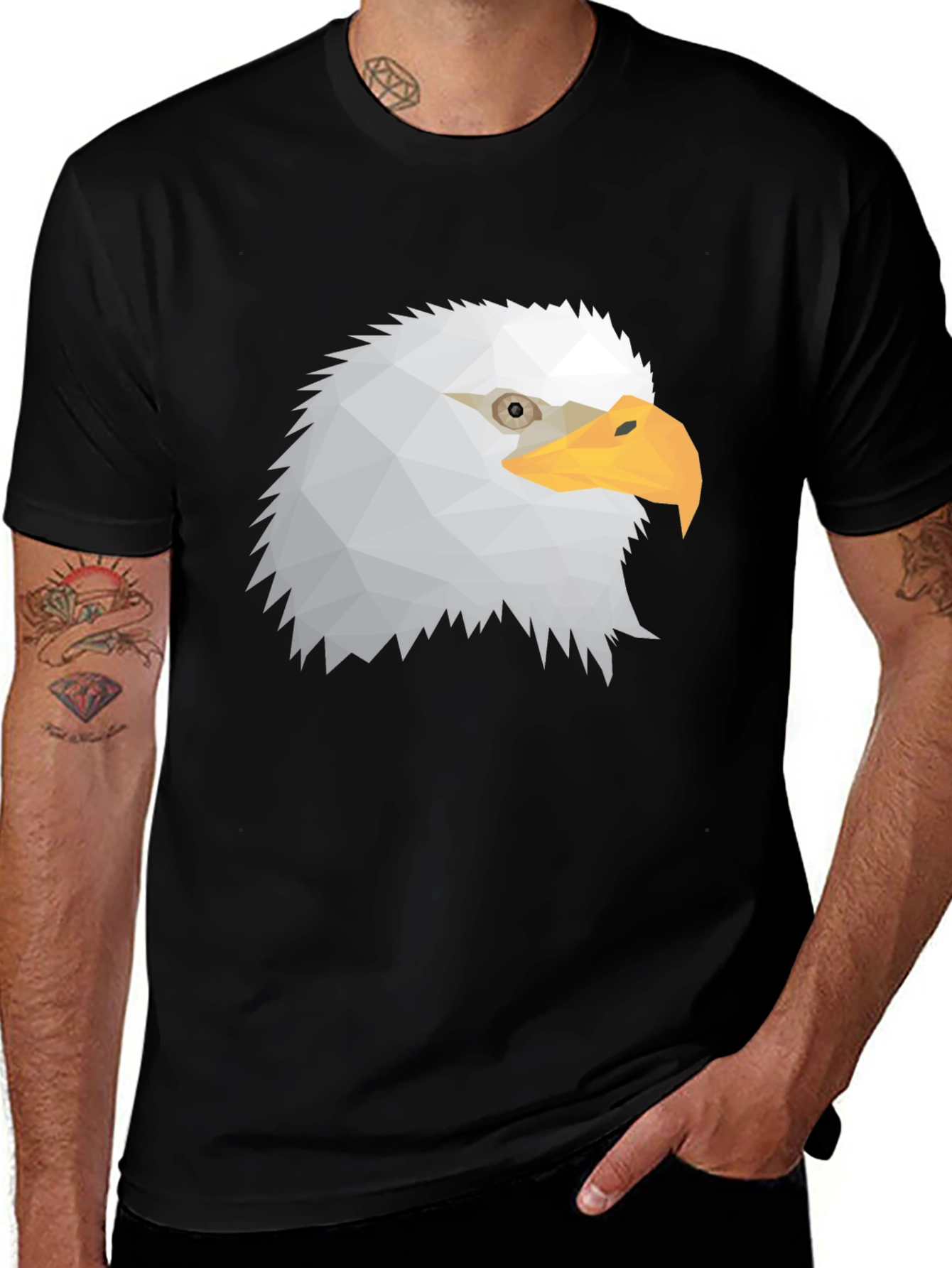 Variant 30 of Geometric Eagle Head Graphic Tee - Black
