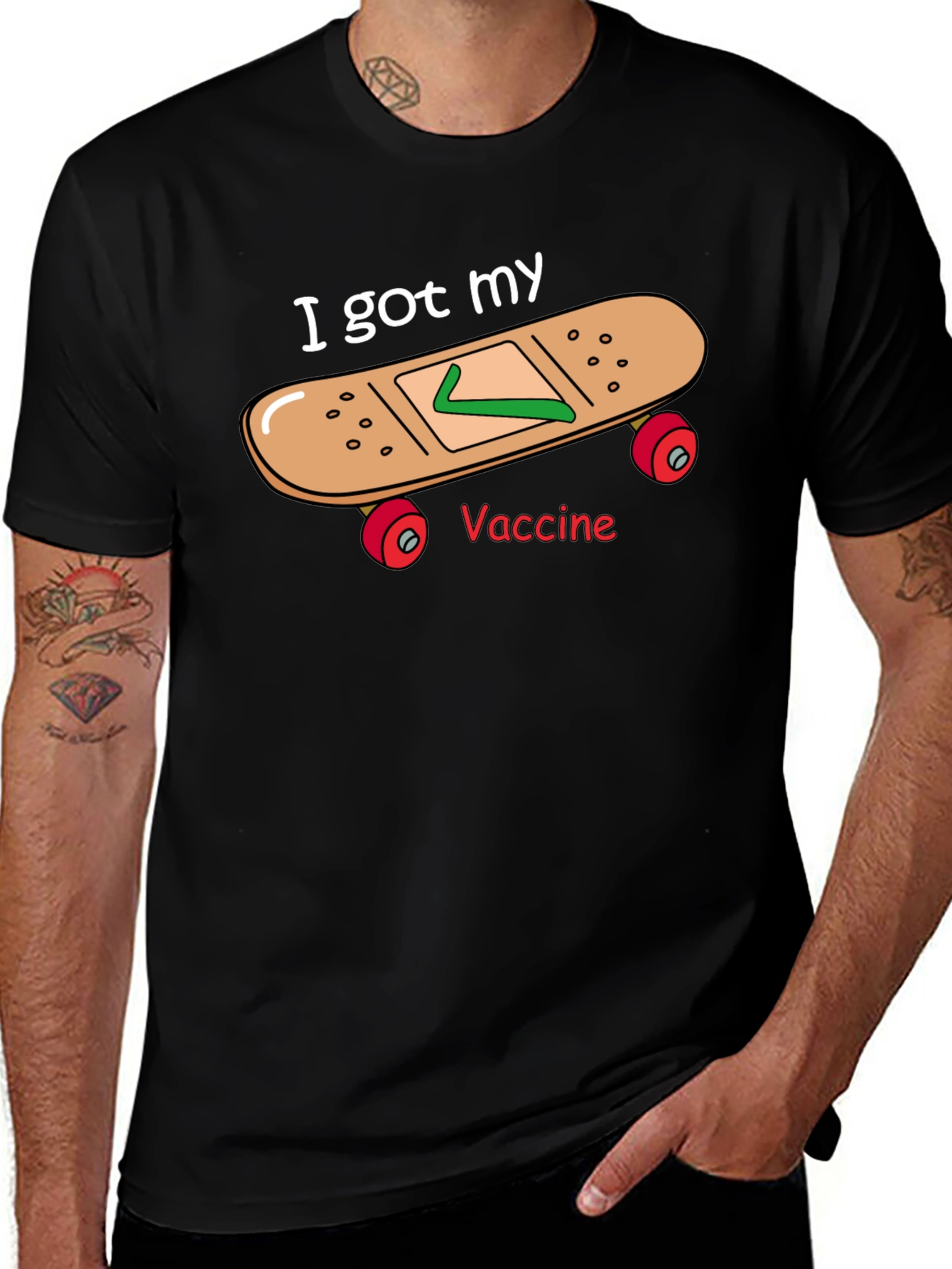 Variant 29 of I Got My Vaccine Skateboard T-Shirt