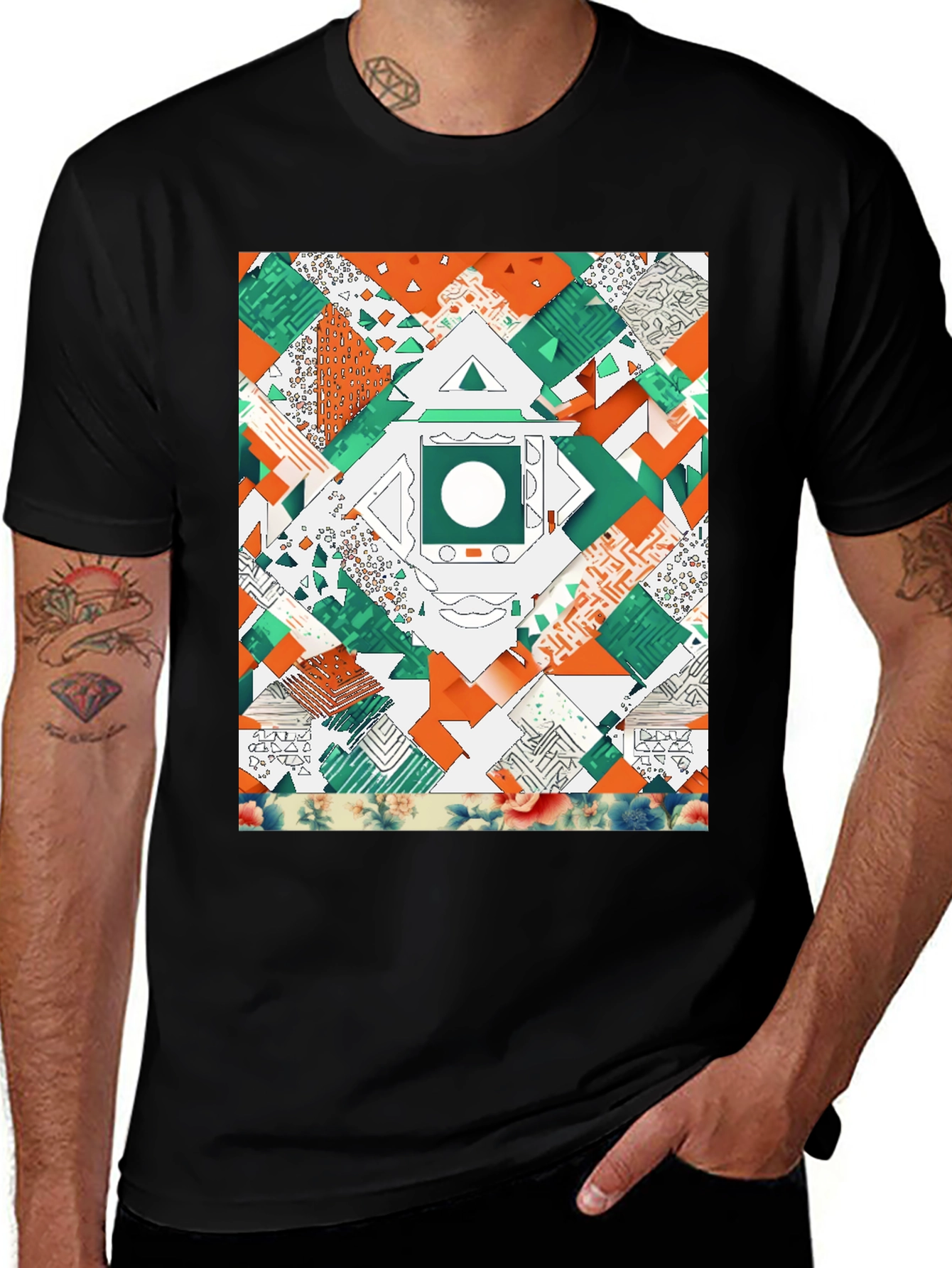 Variant 6 of Abstract Geometric Print Black T-Shirt