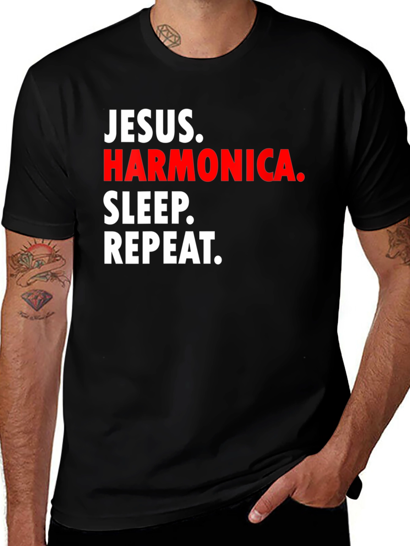 Variant 22 of Jesus Harmonica Sleep Repeat T-Shirt - Music Lover Tee