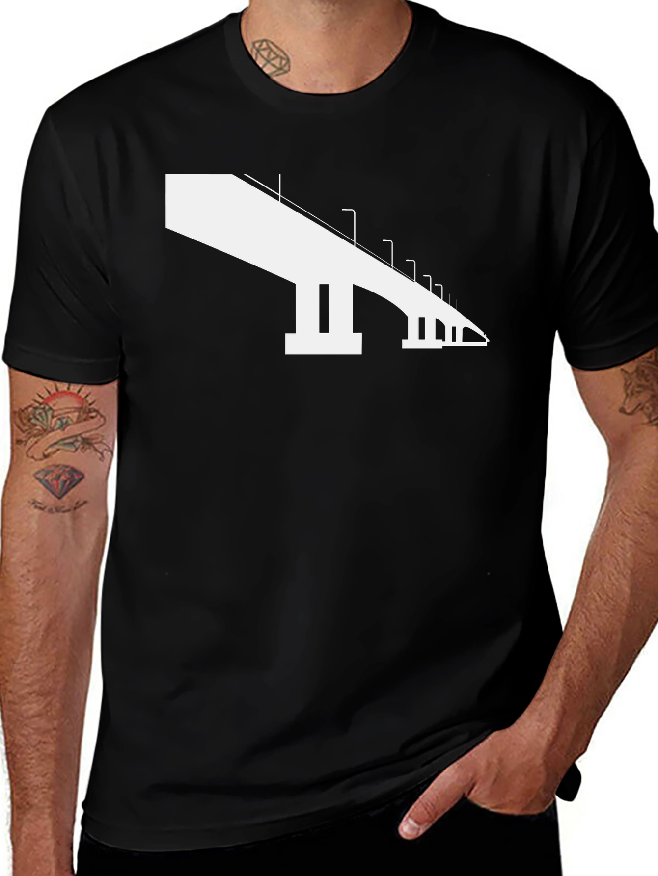 Variant 7 of Modern Bridge Graphic Tee - Black Cotton Shirt