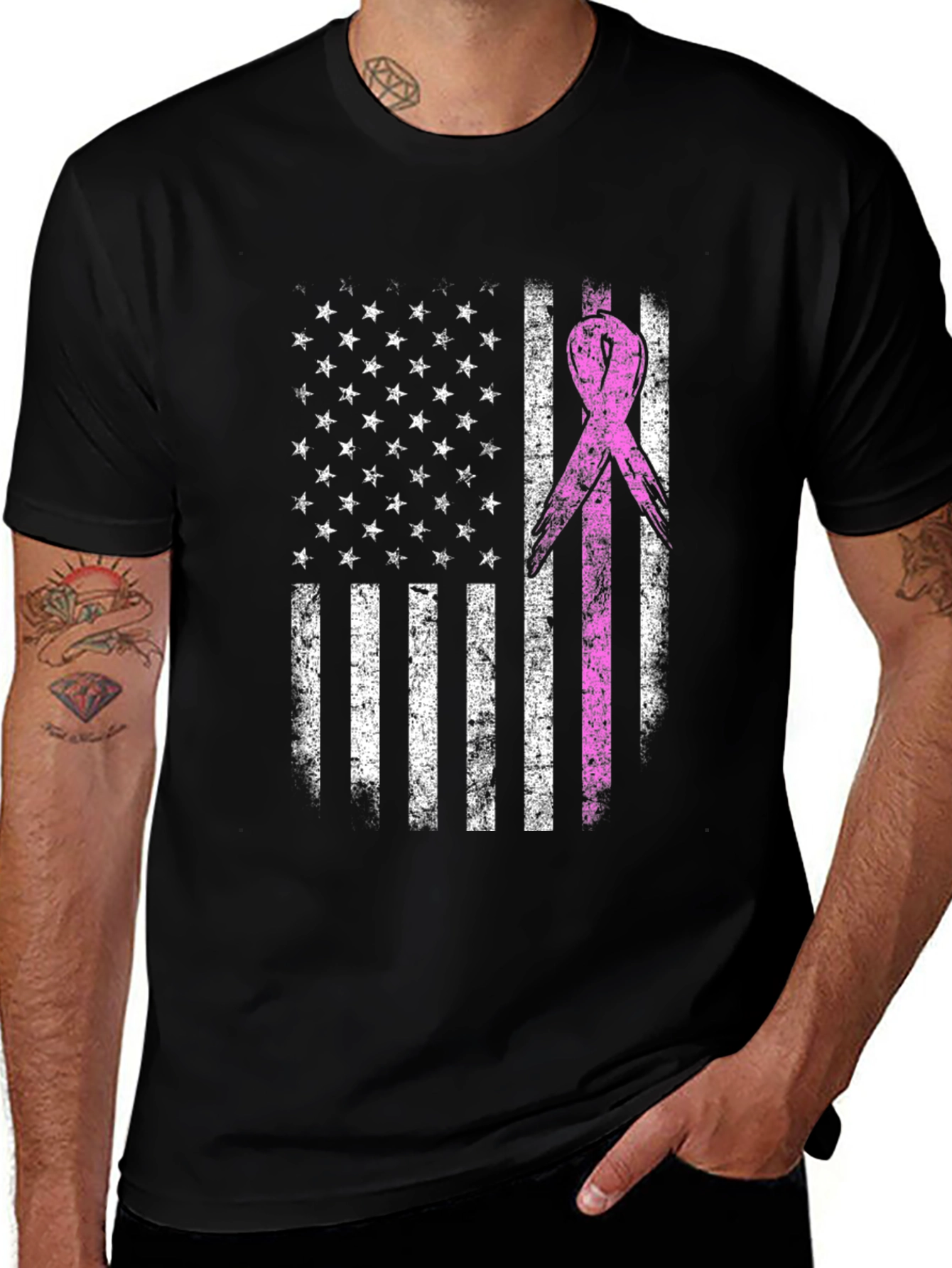 Variant 26 of Breast Cancer Awareness US Flag T-Shirt