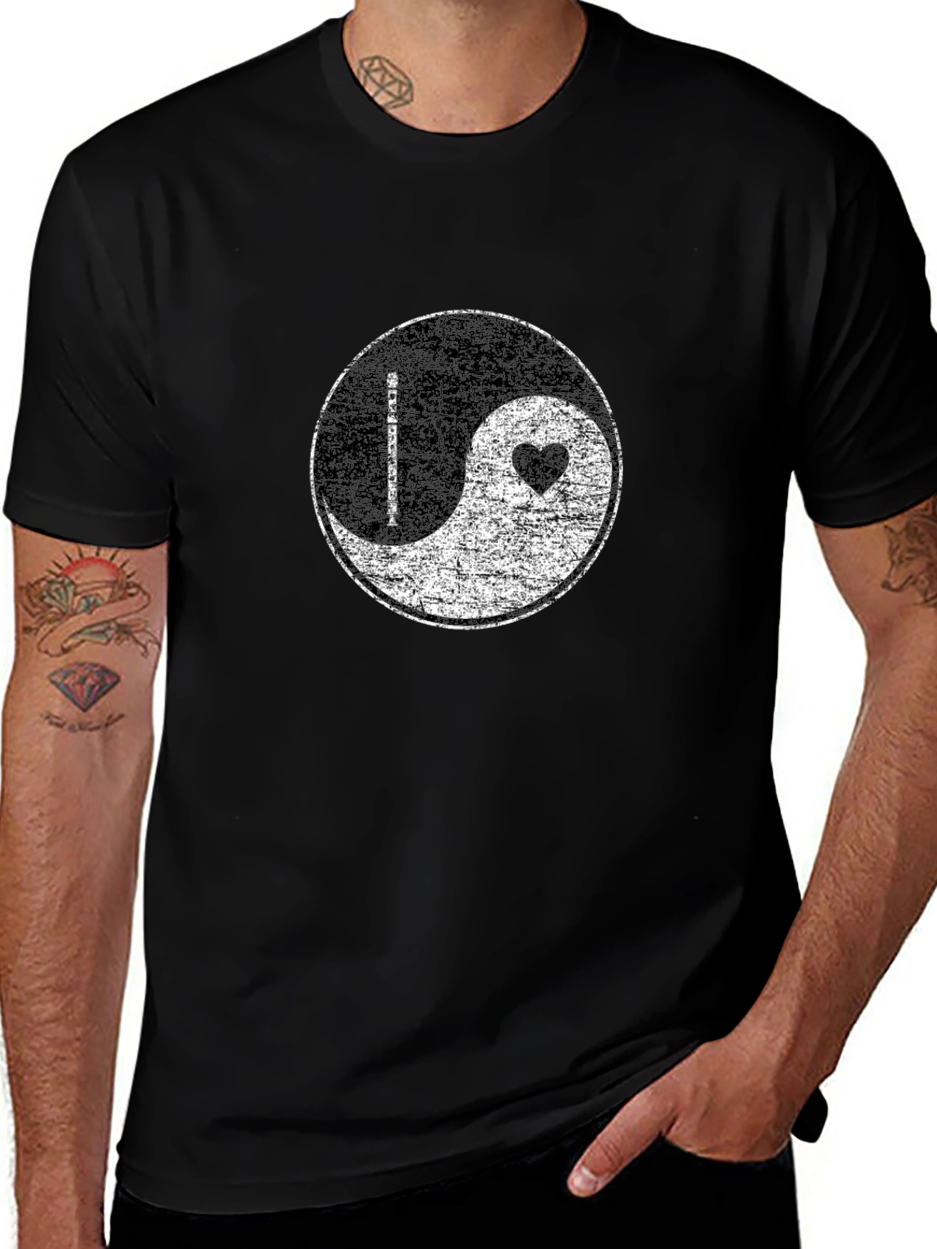 Variant 18 of Yin Yang Flute Heart Graphic Black T-Shirt