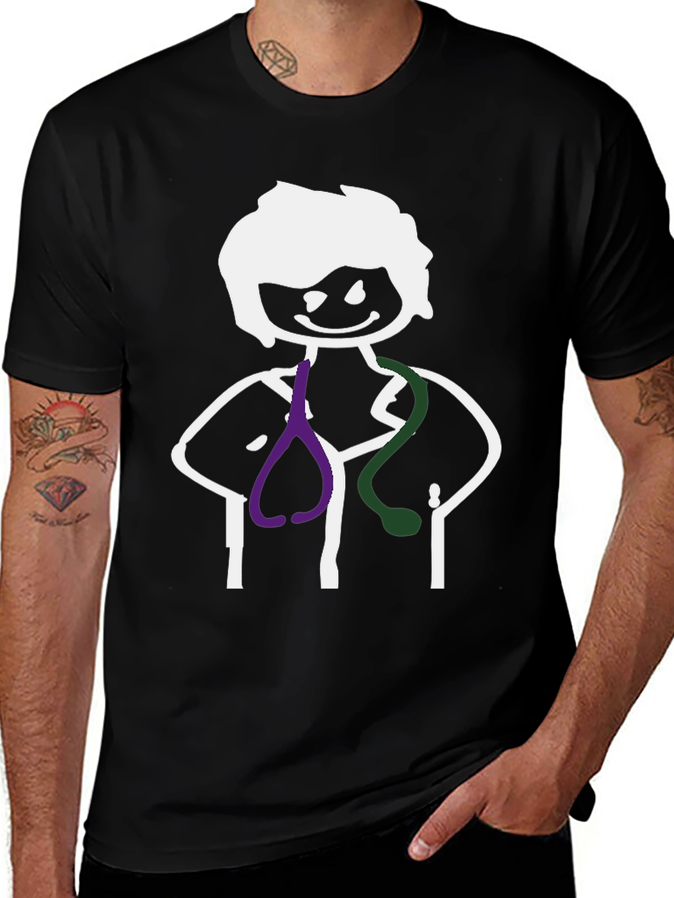 Variant 13 of Stick Figure Doctor Black Graphic Tee