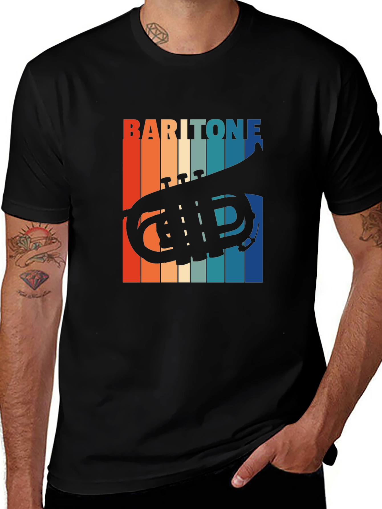 Variant 18 of Baritone Horn Retro Style Black T-Shirt
