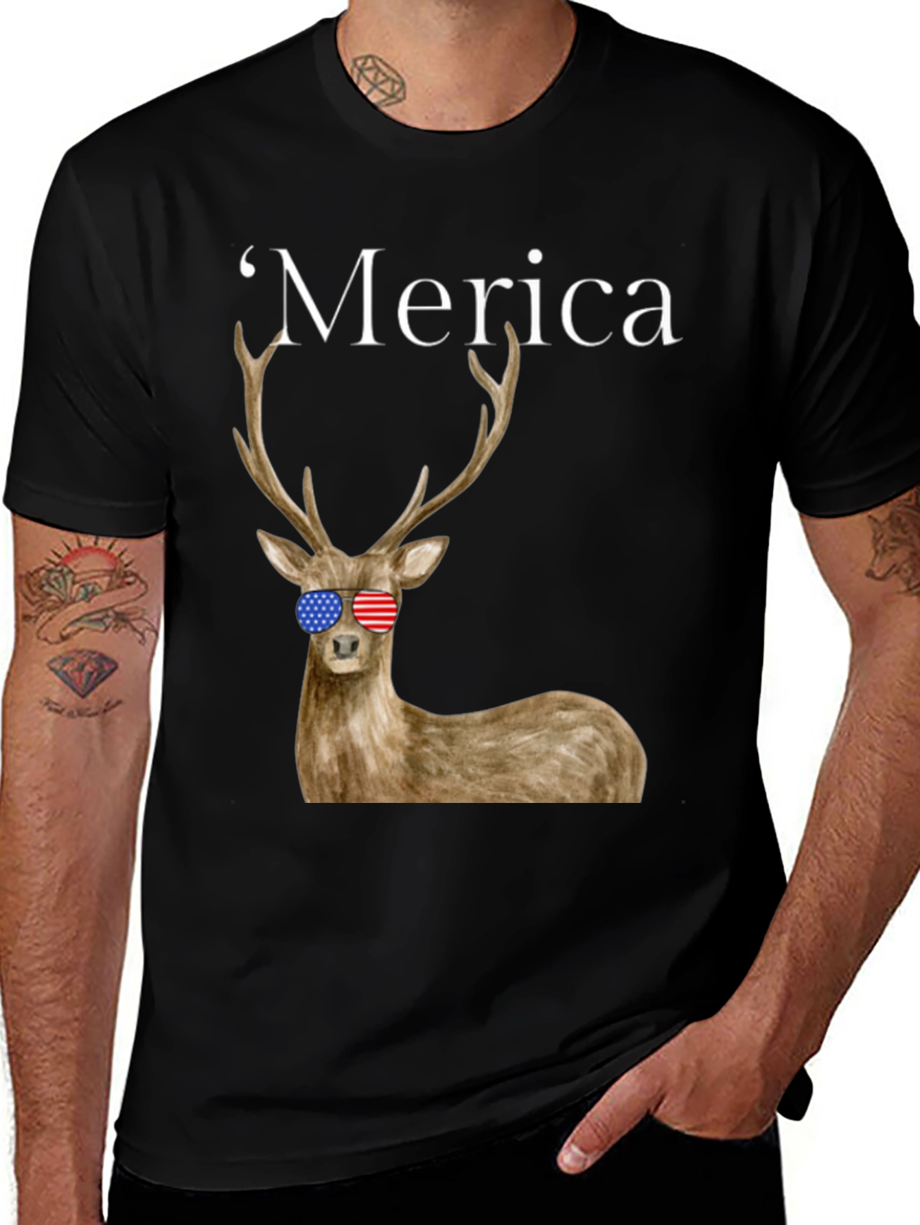 Merica Deer Graphic Tee - Patriotic Style
