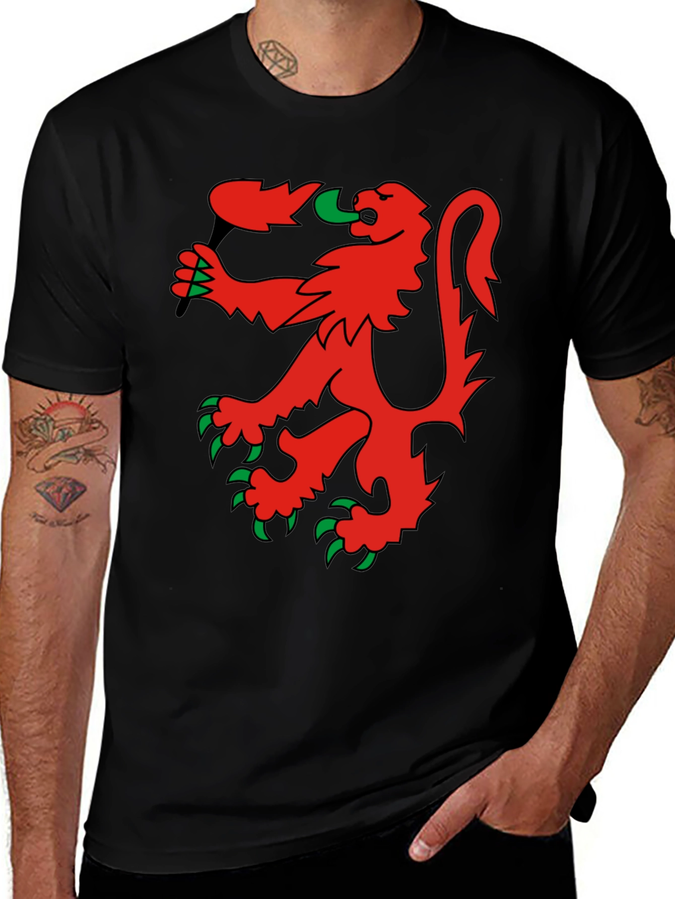 Variant 12 of Red Rampant Lion Black T-Shirt