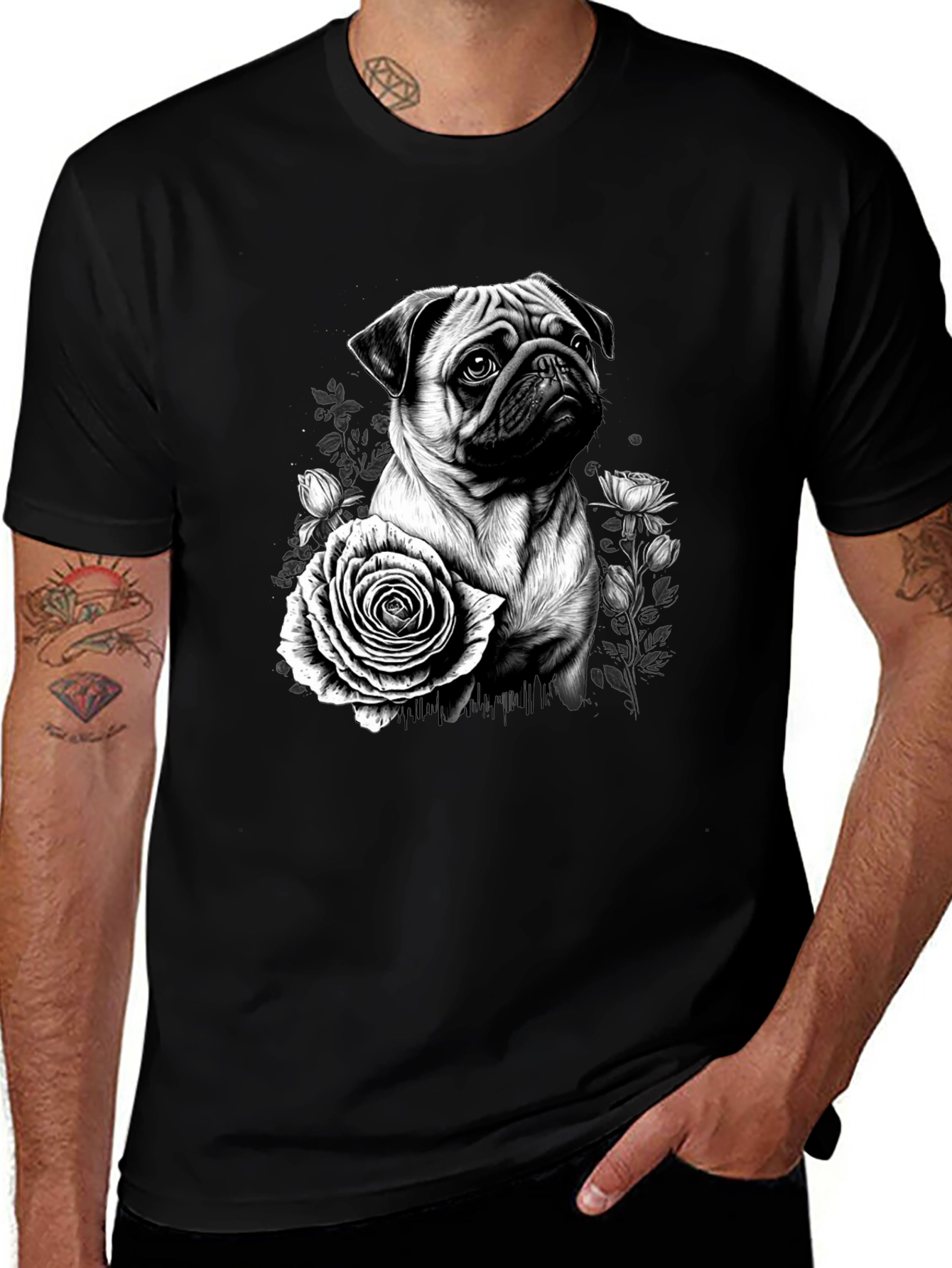 Pug & Rose Graphic Tee - Black