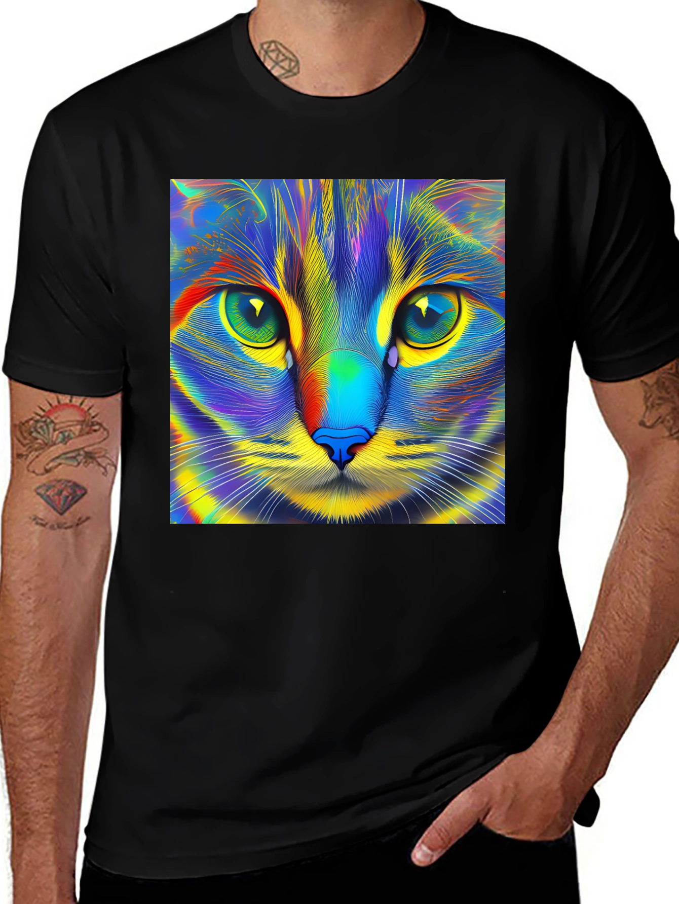 Variant 3 of Psychedelic Cat Art Black T-Shirt