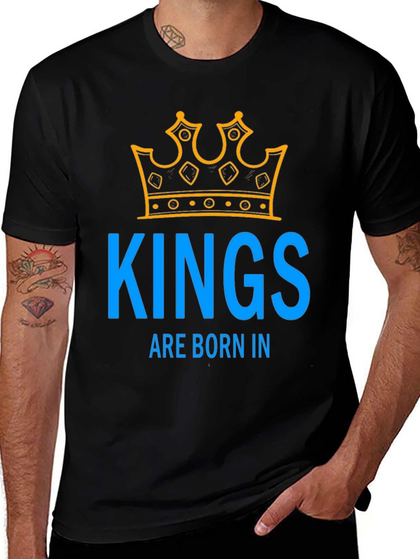 Variant 2 of King's Birth T-Shirt - Blue and Gold Design