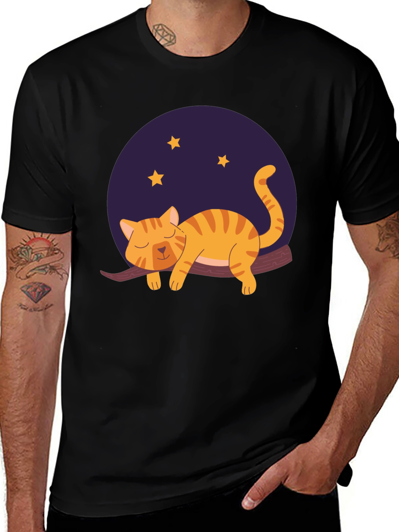 Black Cute Cat Nap T-Shirt - Unisex Black Tee main image