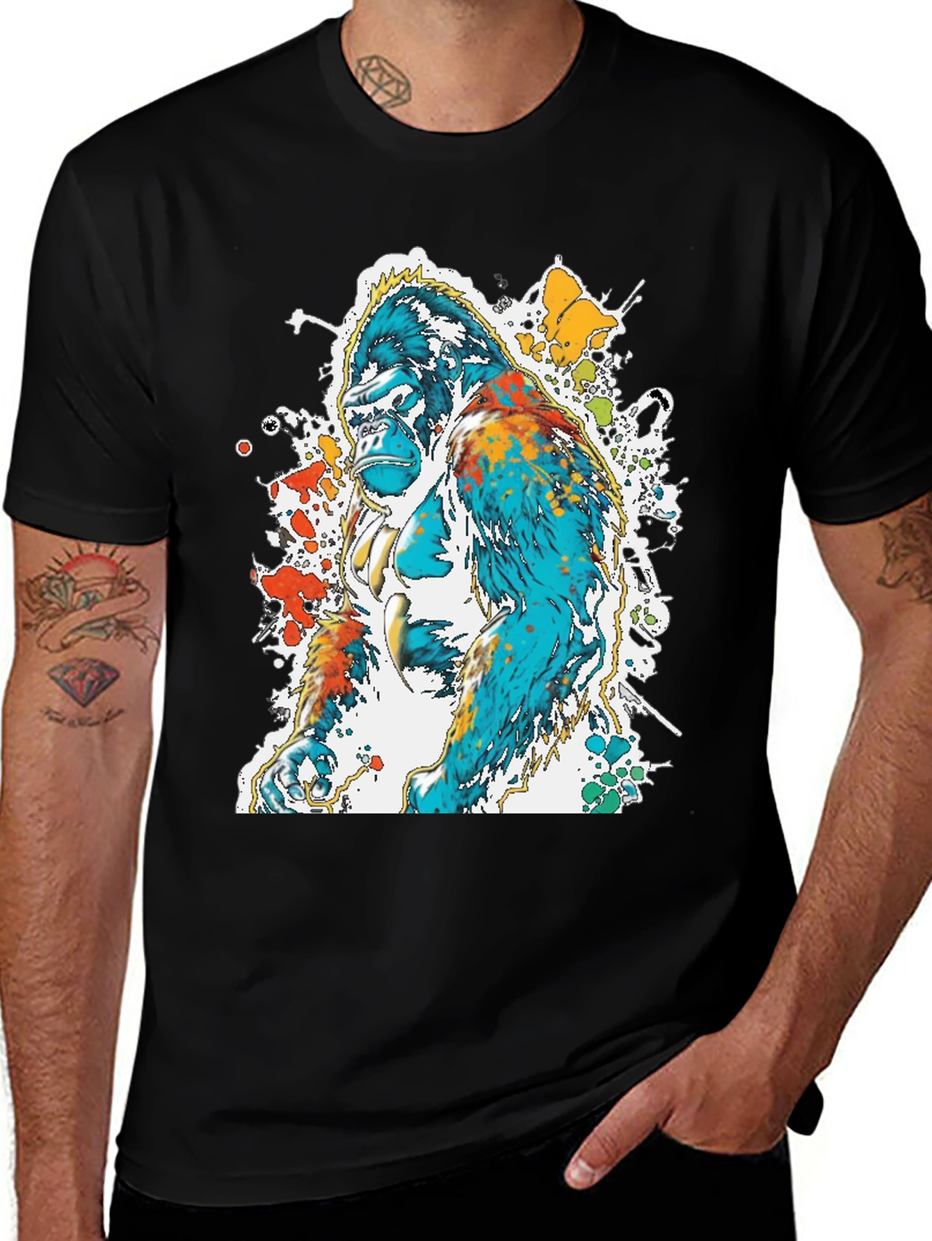 Variant 3 of Artistic Gorilla Graphic Print Black T-Shirt