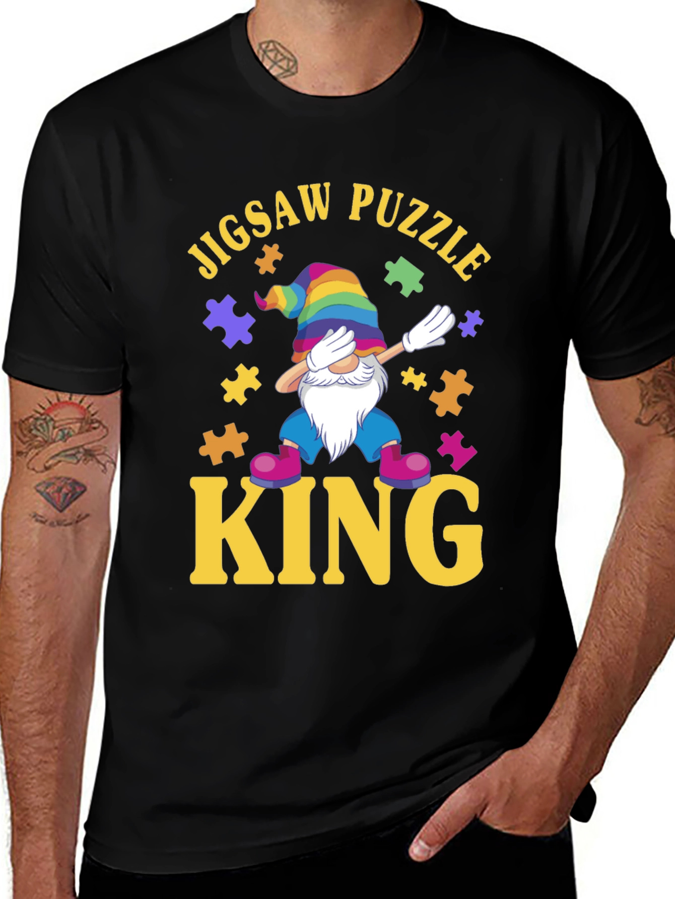 Variant 15 of Jigsaw Puzzle King T-Shirt: Dab Gnome Puzzle Lover Tee