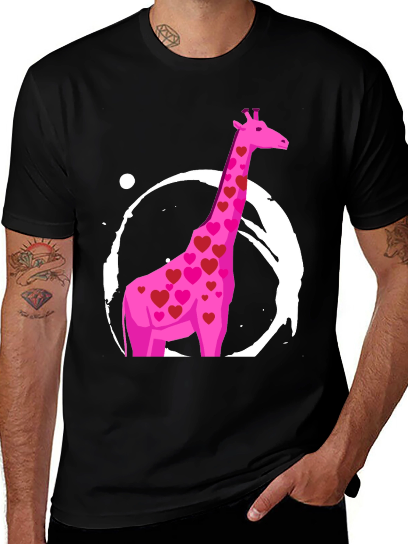 Variant 2 of Giraffe Heart Print Tee - Men's Black Graphic T-Shirt