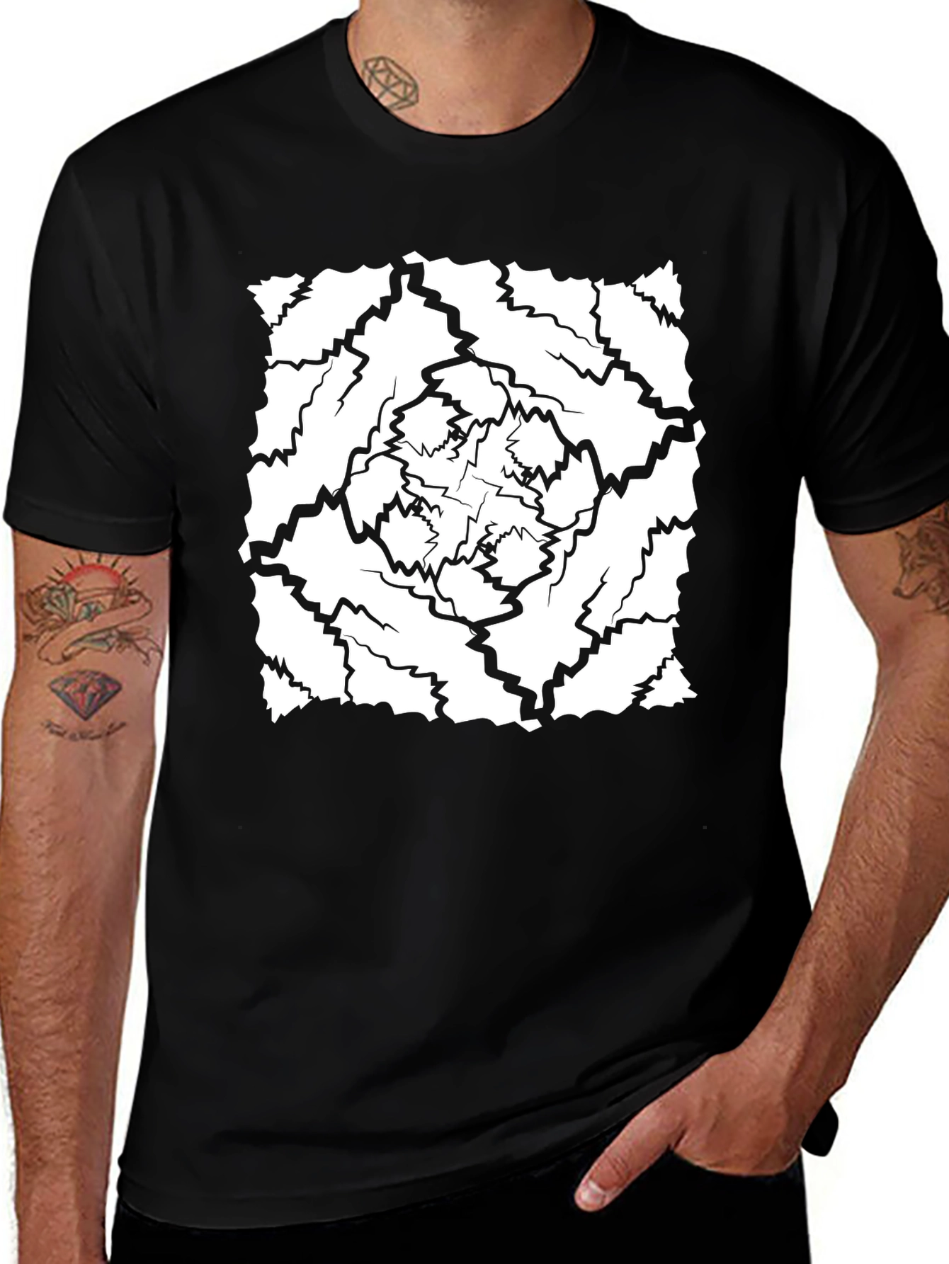Variant 11 of Fractal Pattern Black T-Shirt
