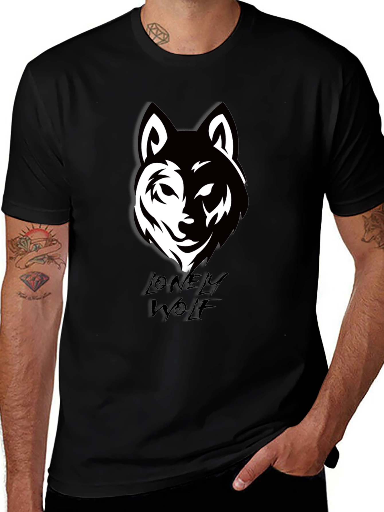 Variant 7 of Lonely Wolf Graphic Black T-Shirt