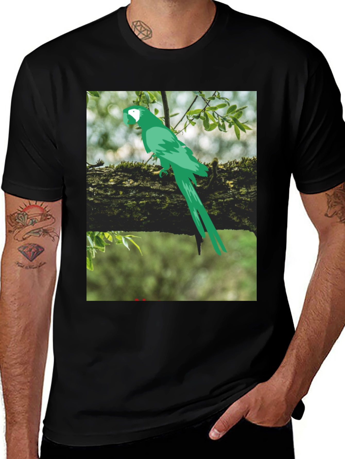Black Parrot Graphic Tee - Nature Inspired Print main image