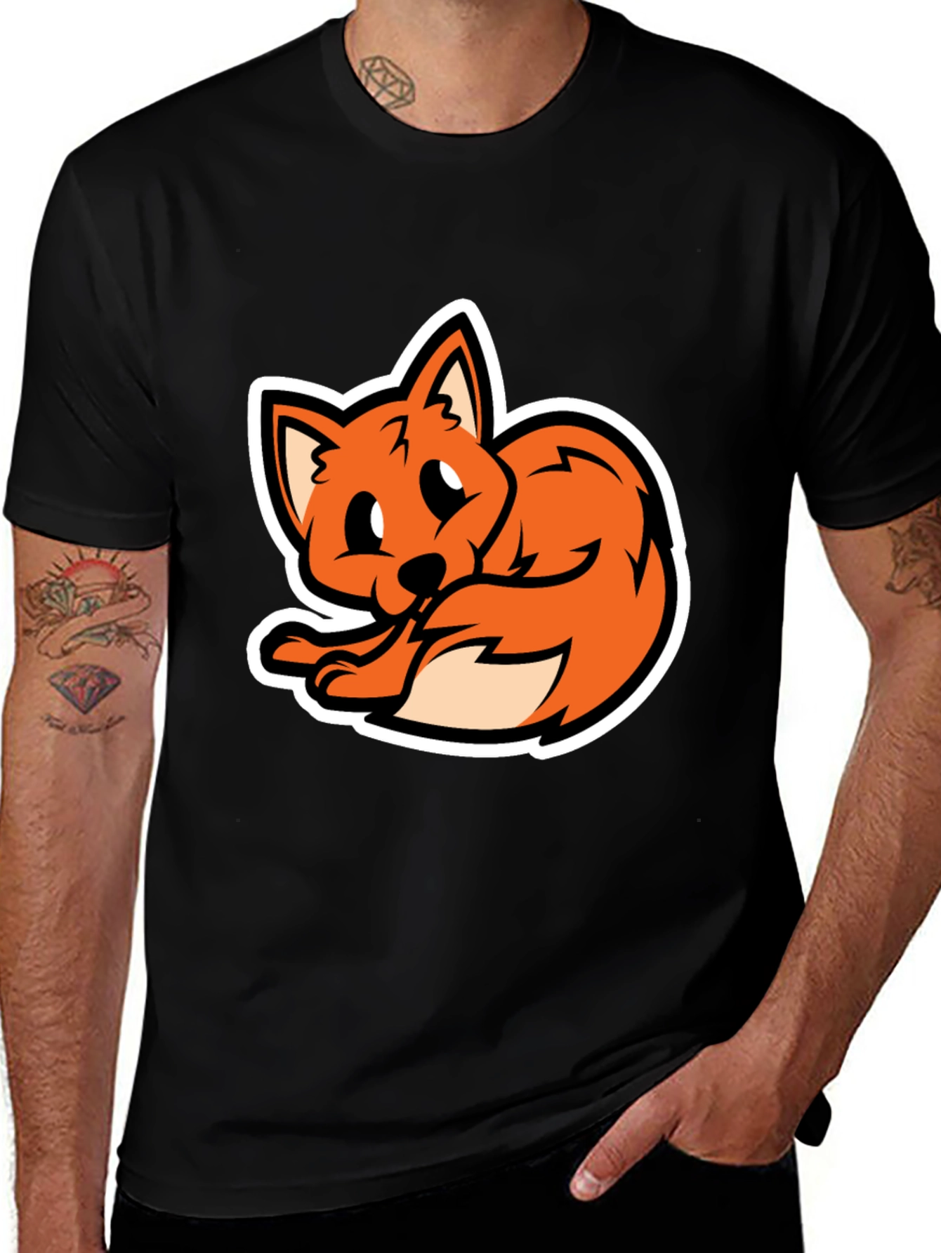 Variant 16 of Cartoon Fox Graphic Tee - Soft Black T-Shirt