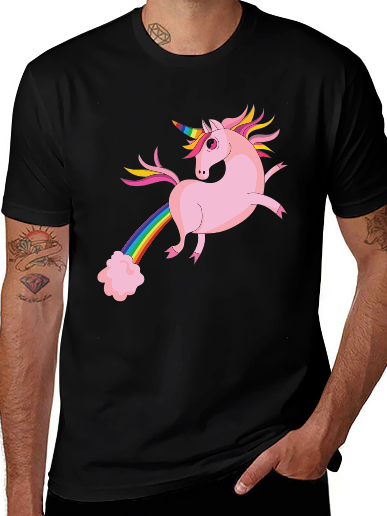 Variant 16 of Unicorn Rainbow T-Shirt - Black Cotton Tee