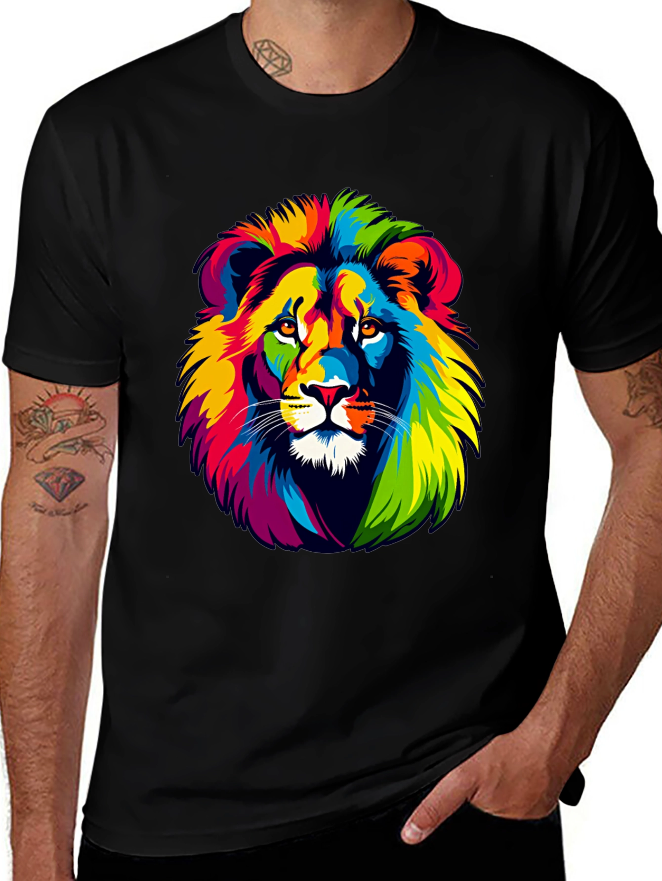 Variant 5 of Vibrant Lion Graphic Tee - Bold Colorful Design