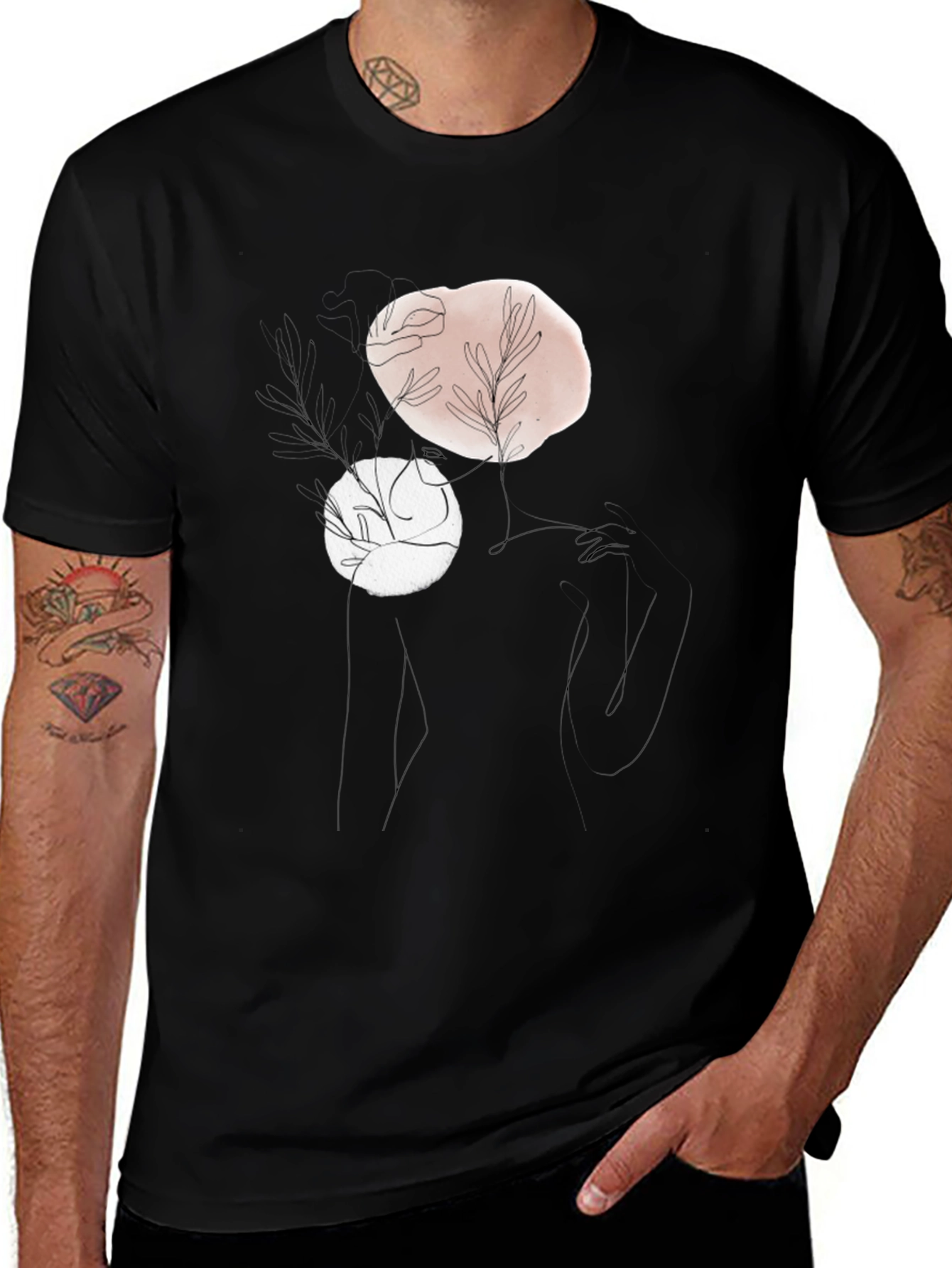 Black Abstract Line Art Graphic T-Shirt main image